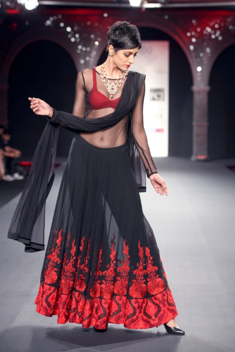 A vibrant lehnga is a study in contrasts