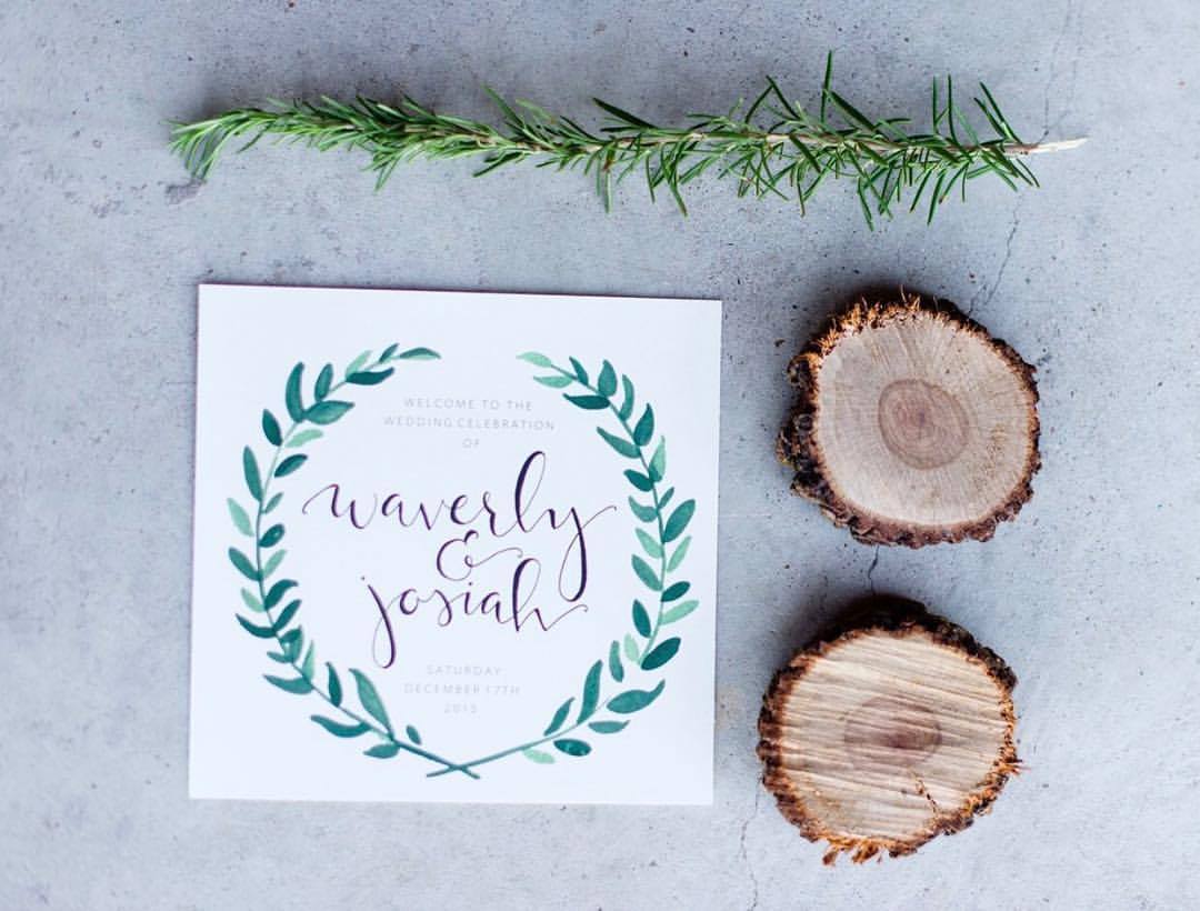 Square Wedding Program with Greenery (photo: Jen Brazeal)