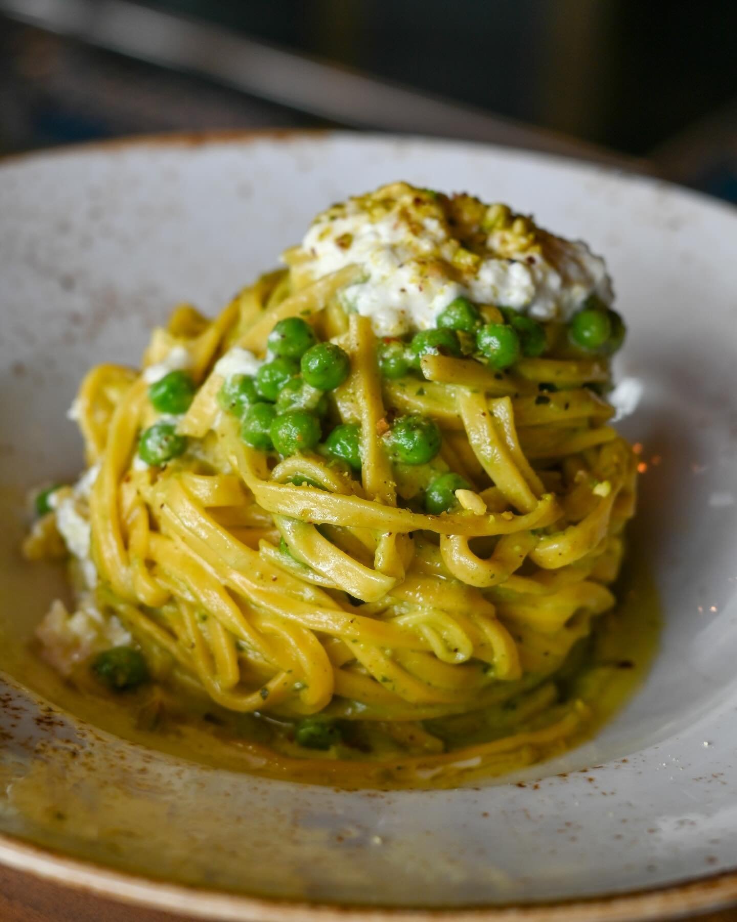 Meet our newest pastas, the Trenette:
pistachio gremolata, english peas, stracciatella, lemon oil