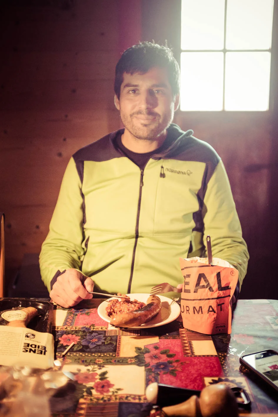 Eggs for breakfast and sausage for dinner. Dave bikepacks in style.