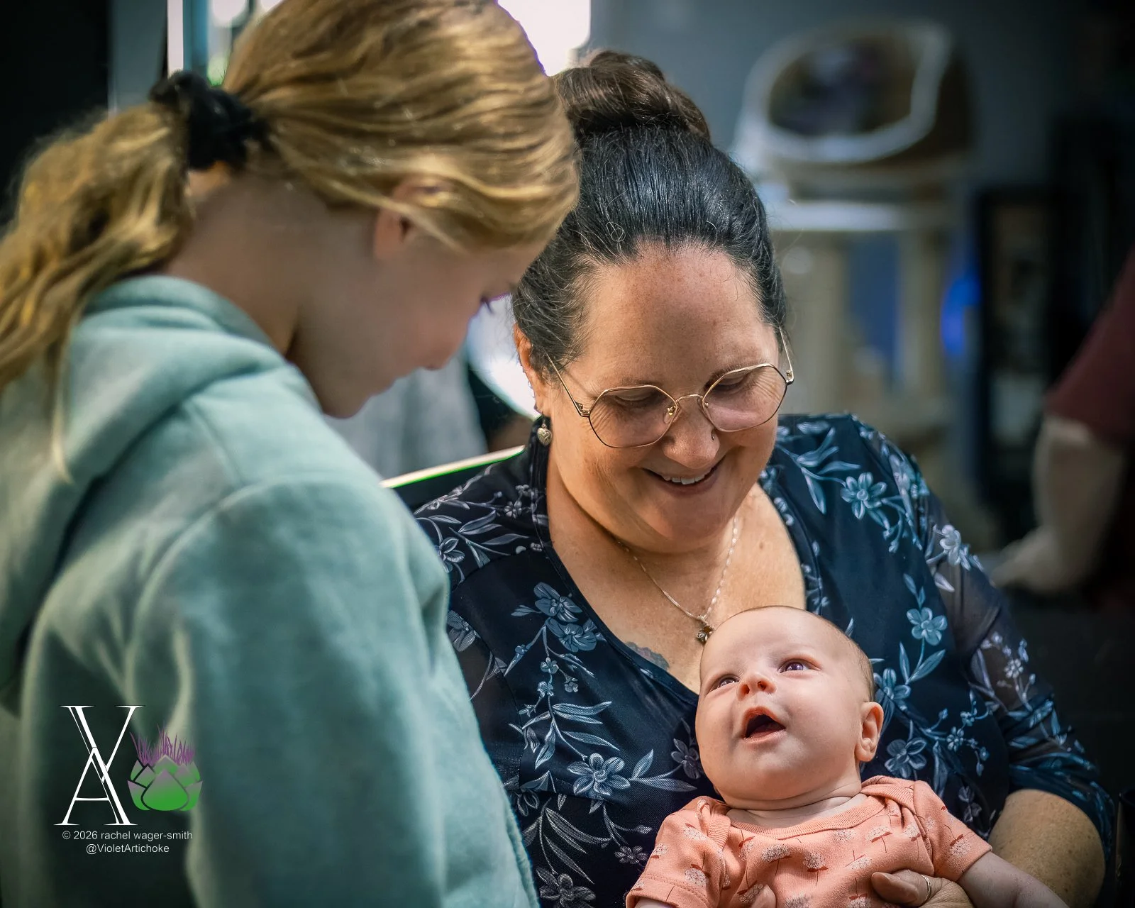Woman, Child, and Baby Smile