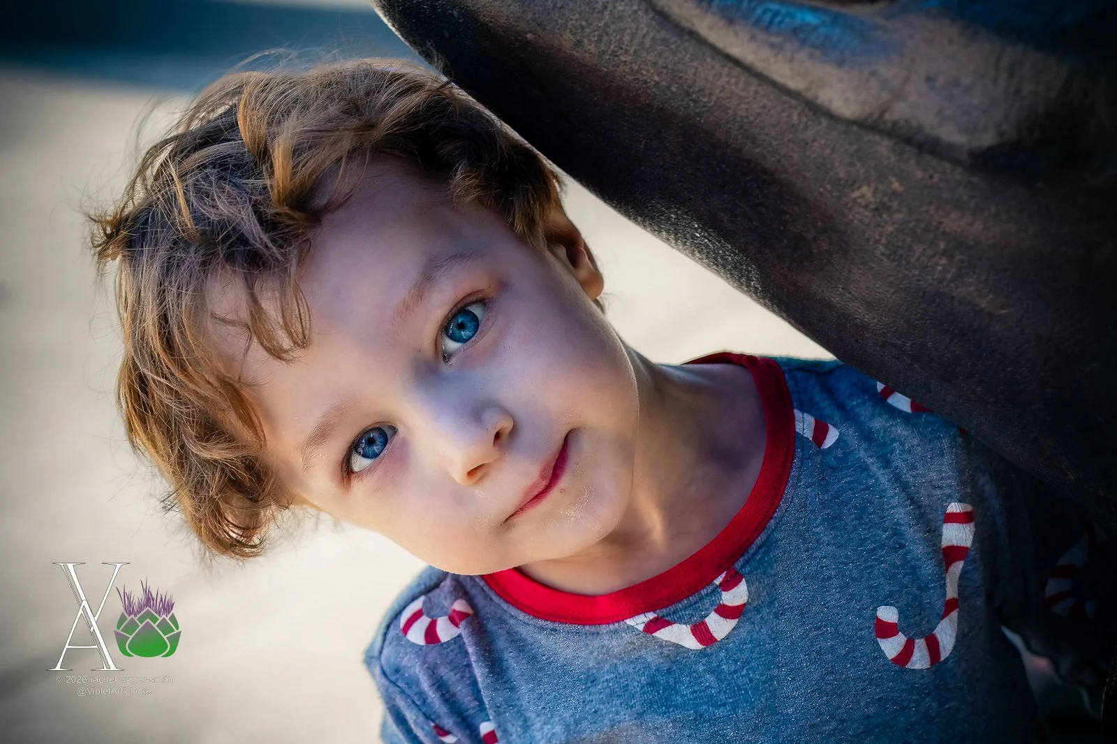 Young Boy in Candy Cane Shirt