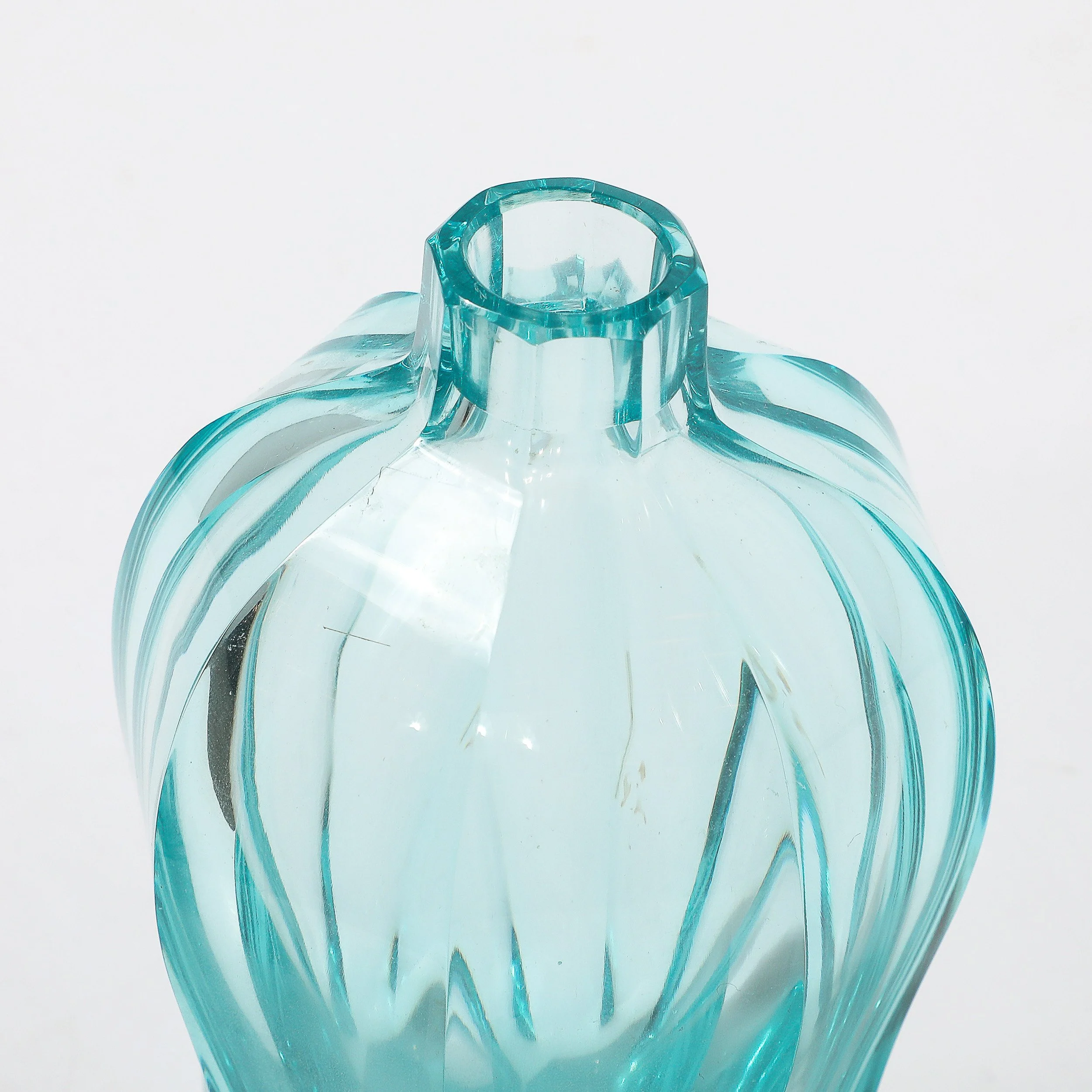 Art Deco Faceted Cut Crystal Vase in Aquamarine Hue signed Moser - High Style Deco 10.jpg