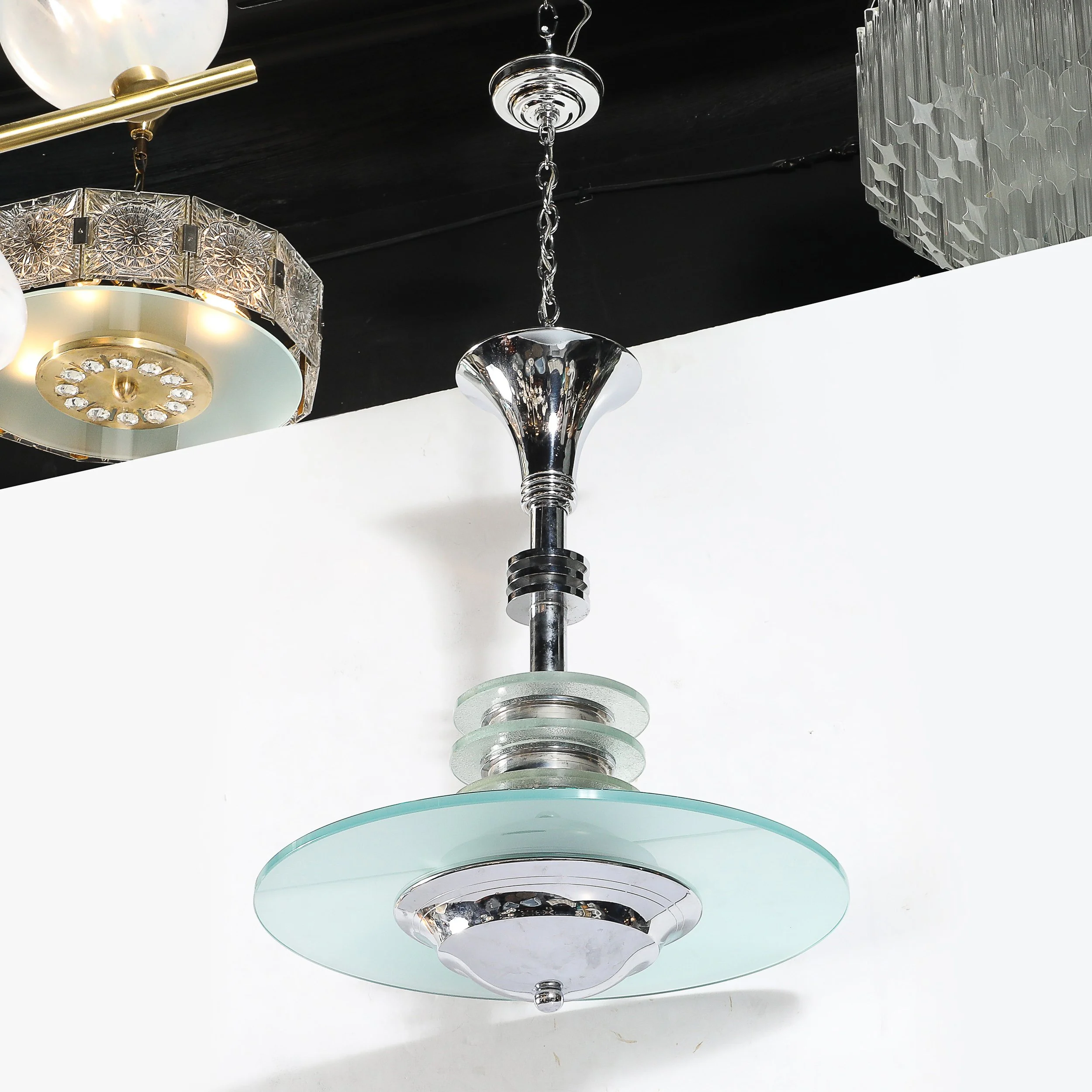 Art Deco Machine Age Chrome & Glass Pendant Chandelier - High Style Deco 9.jpg