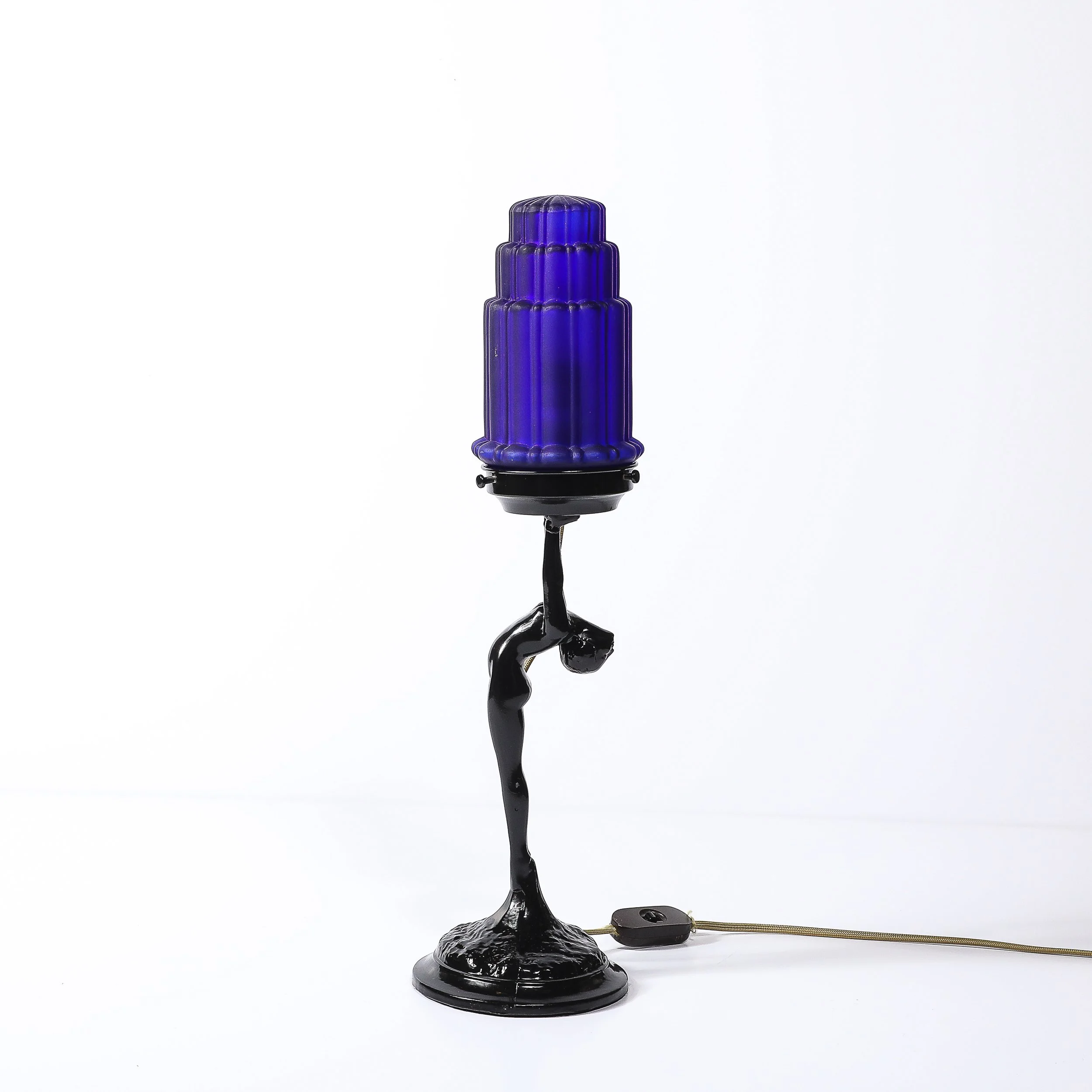 Art Deco Cobalt Blue Glass & Black Enamel Nude Sculpture Table Lamp signed Nuart - High Style Deco 1.jpg