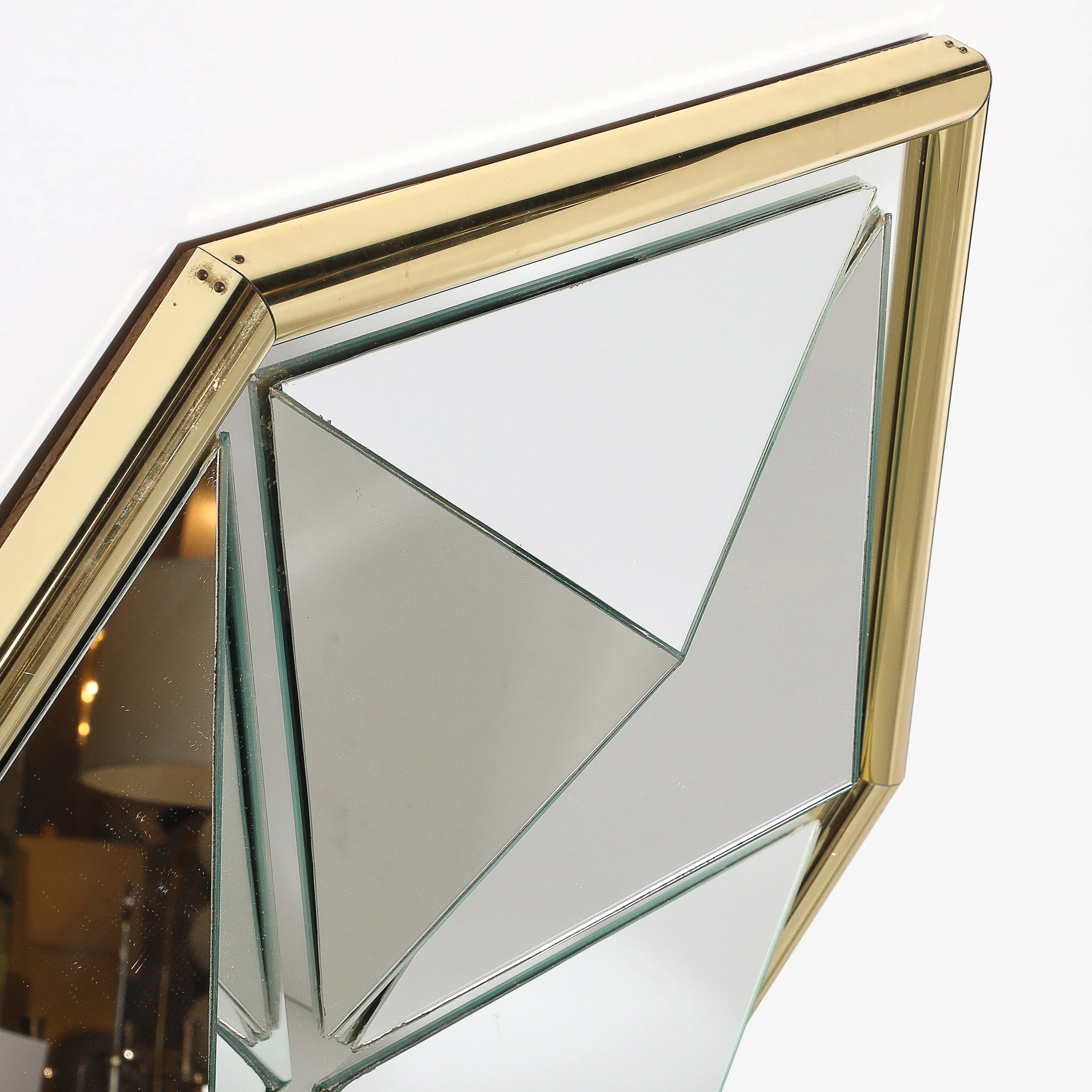 Mid-Century Hexagonal Segmented Kaleidoscopic Mirror W: Rounded Brass Frame - High Style Deco 7.jpg