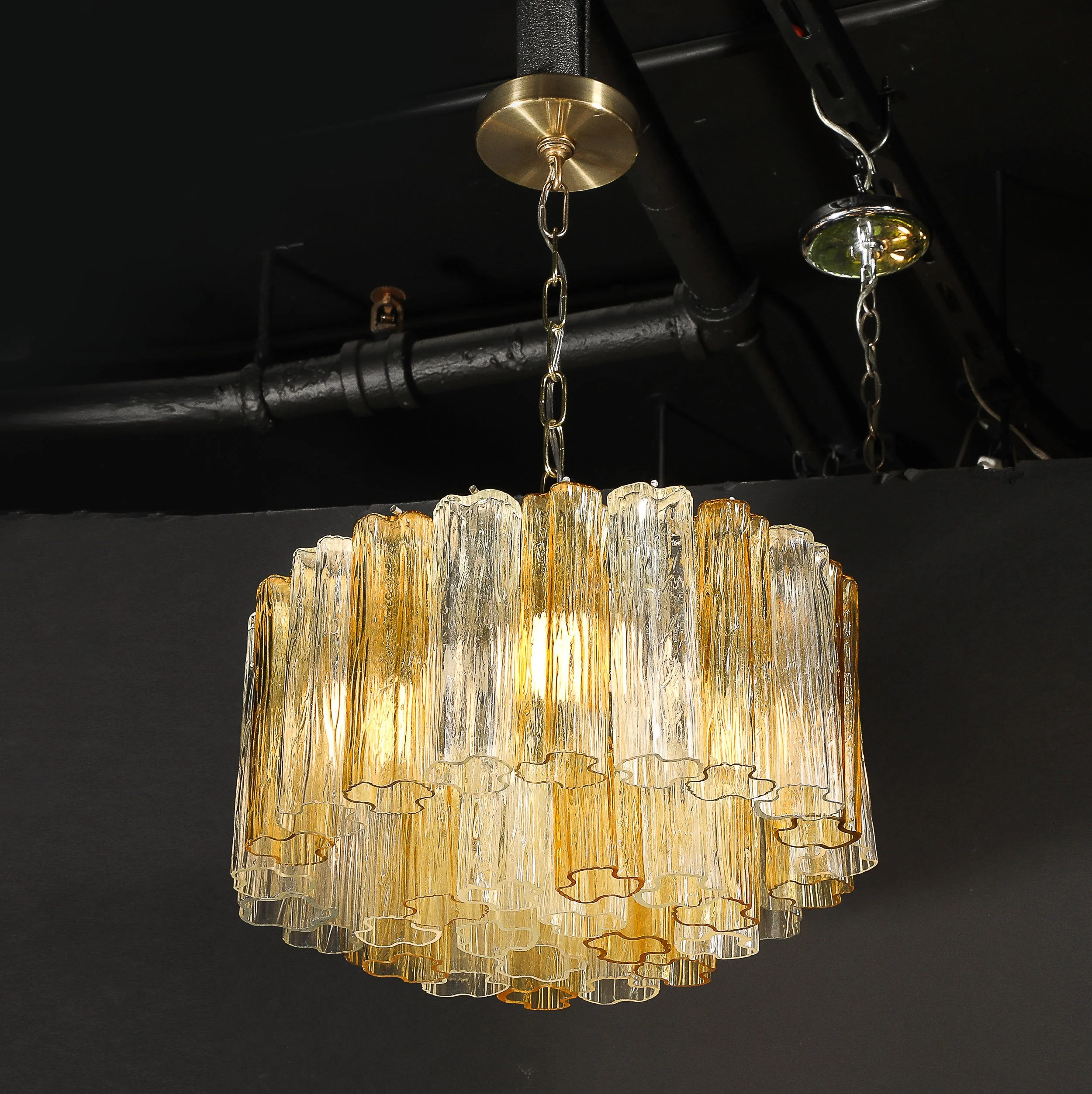 Mid-Century Two-Tier Hand-Blown Murano Clear & Topaz Hue Glass Chandelier - High Style Deco 7.jpg