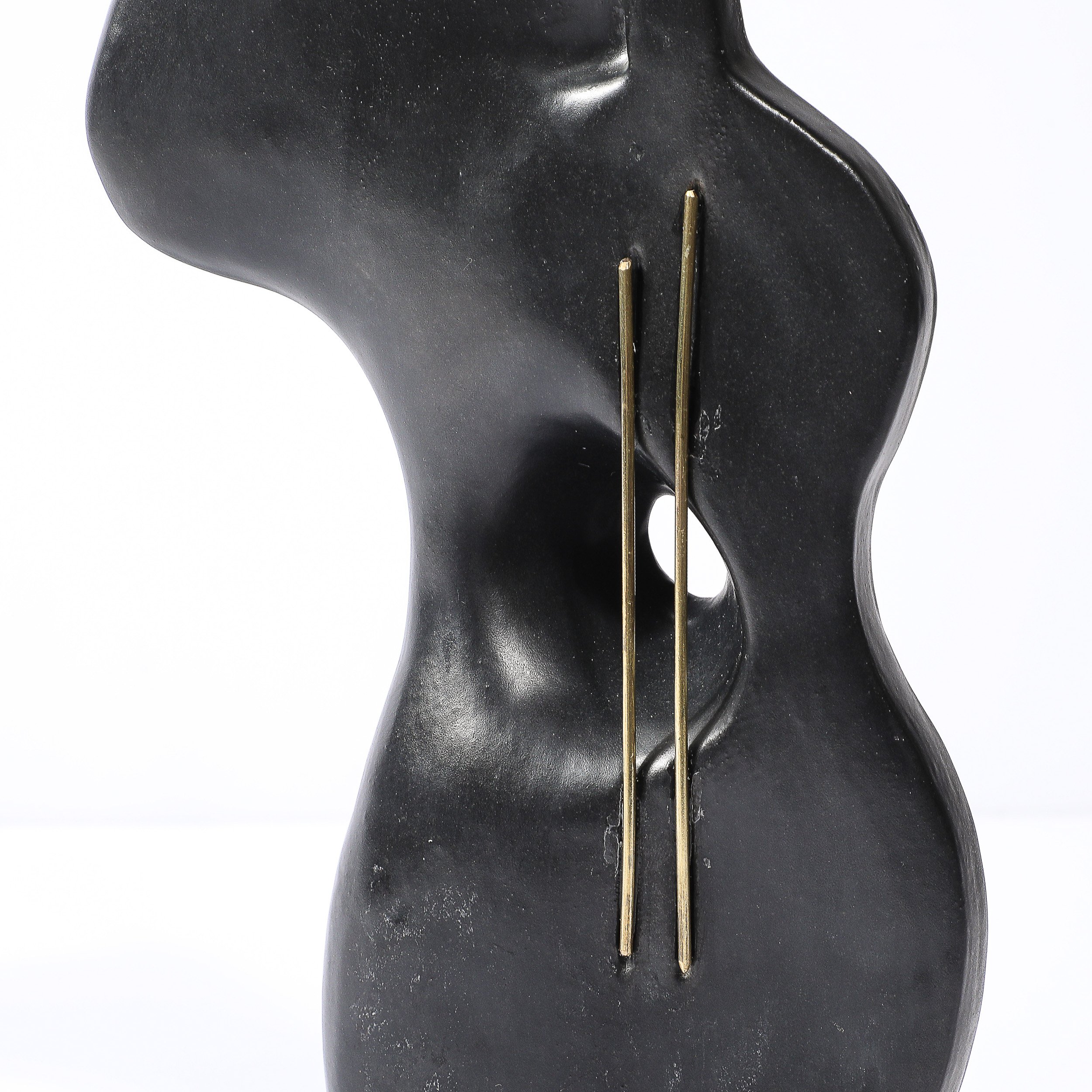 Mid-Century Abstracted Guitar Sculpture in Black Enamel & Bronze on Marble Base - High Style Deco 10.jpg