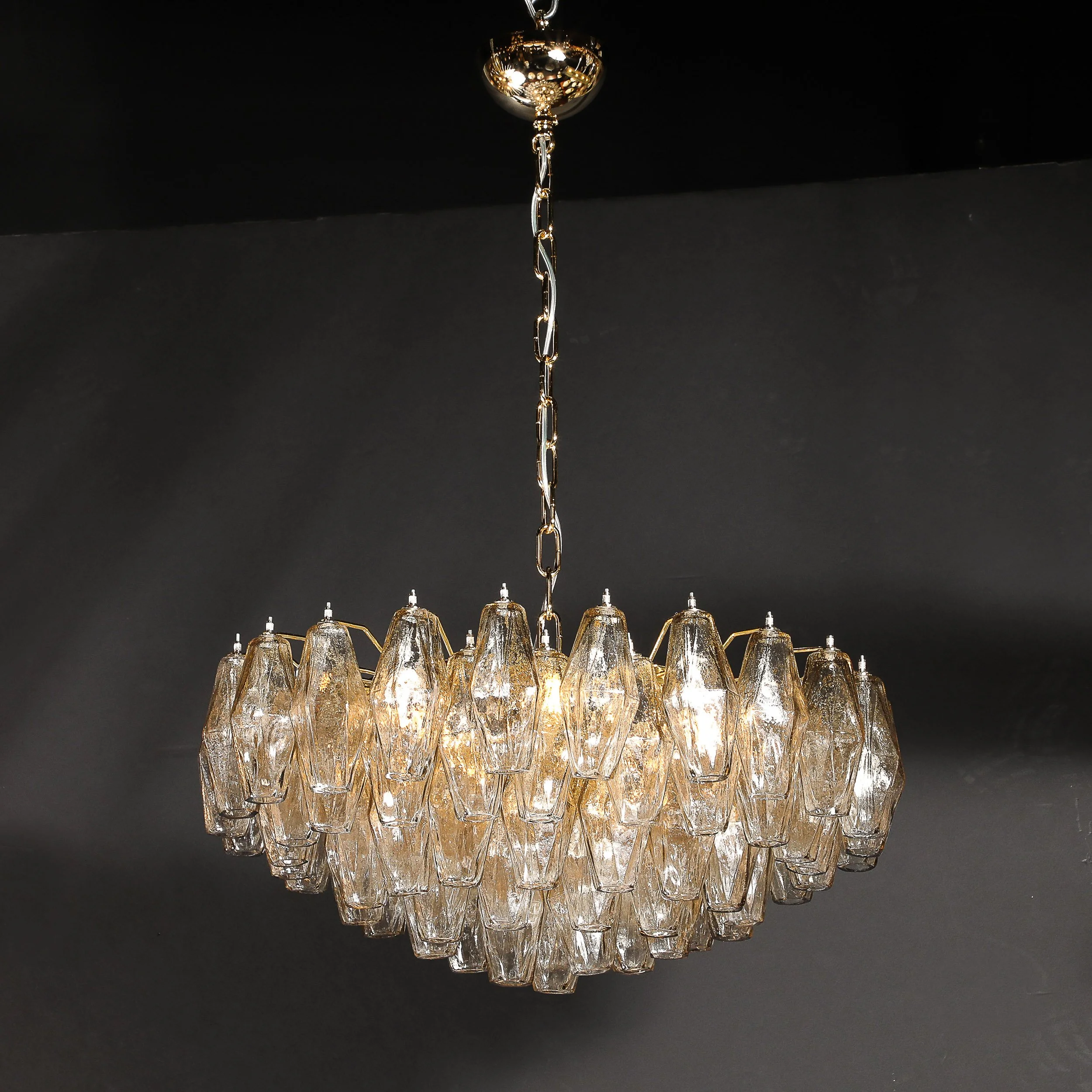 Modernist Hand-Blown Murano Smoked Glass Polyhedral Chandelier in Brass Fittings - High Style Deco 15.jpg
