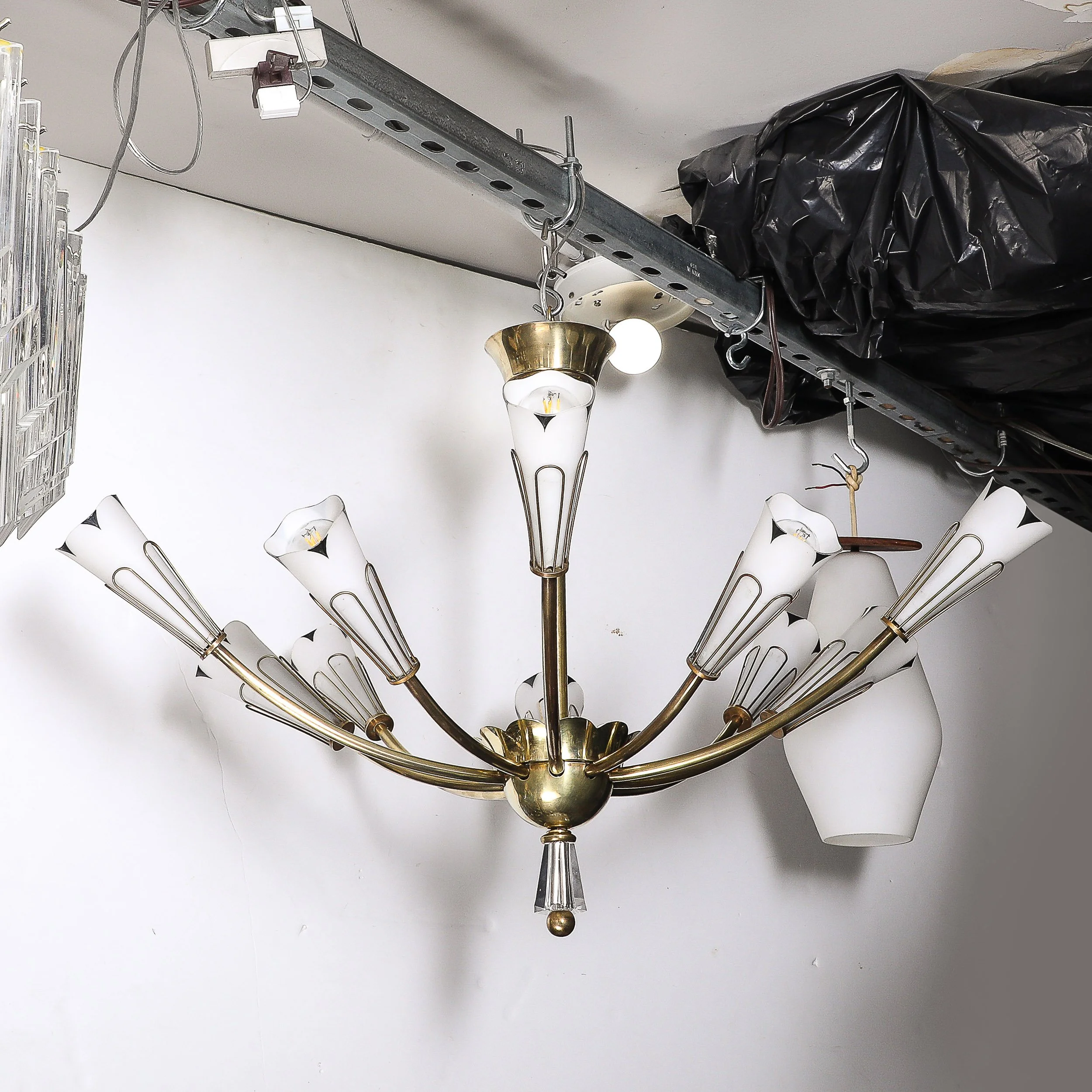 Mid-Century Tulip Form Chandelier in Brass & Frosted Glass w: Enamel Detailing - High Style Deco 8.jpg