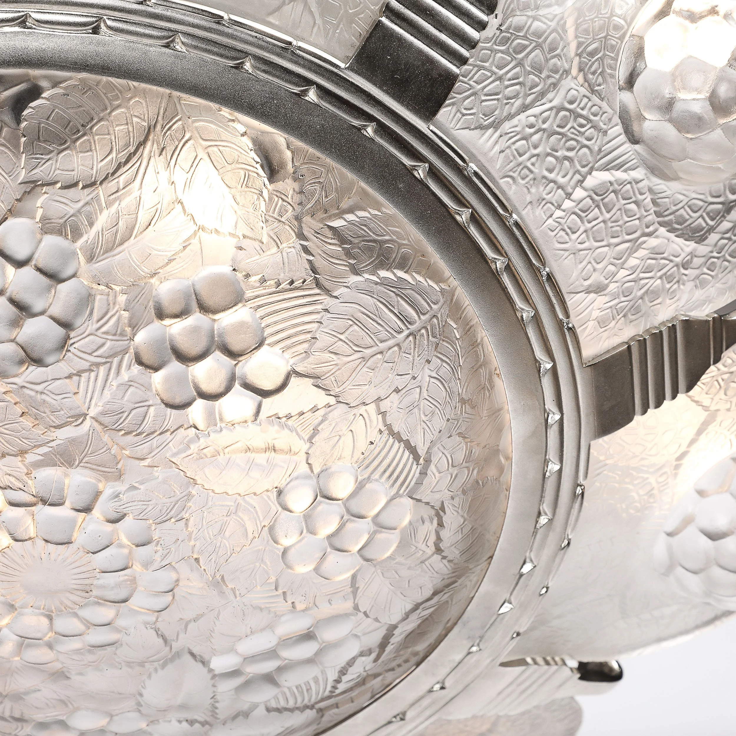 Art Deco Frosted Glass Chandelier with Grape Motif & Nickel Fittings - High Style Deco 11.jpg