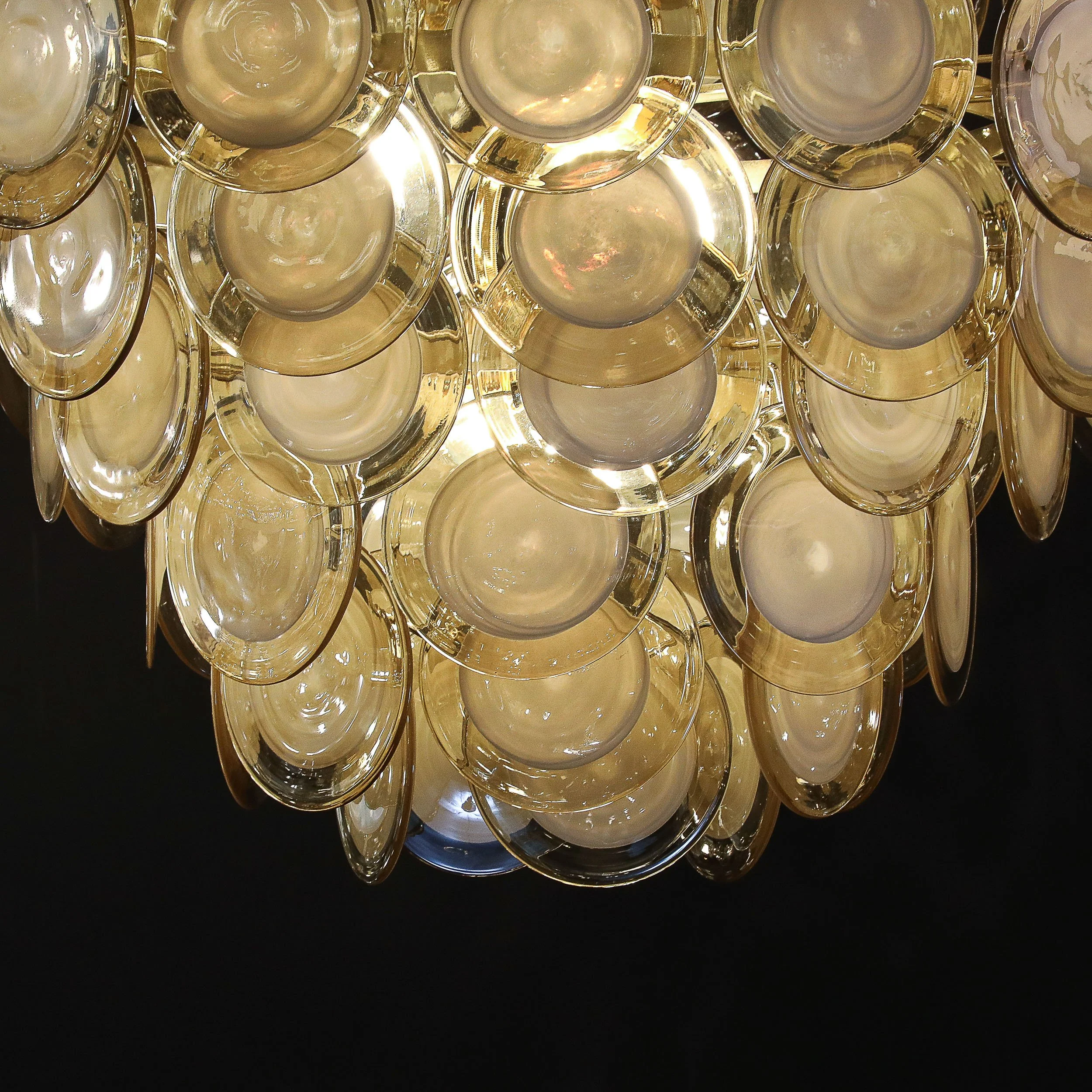 Modernist 10-Tier Handblown Topaz Murano Glass Disc Chandelier w: Brass Fittings - High Style Deco 11.jpg