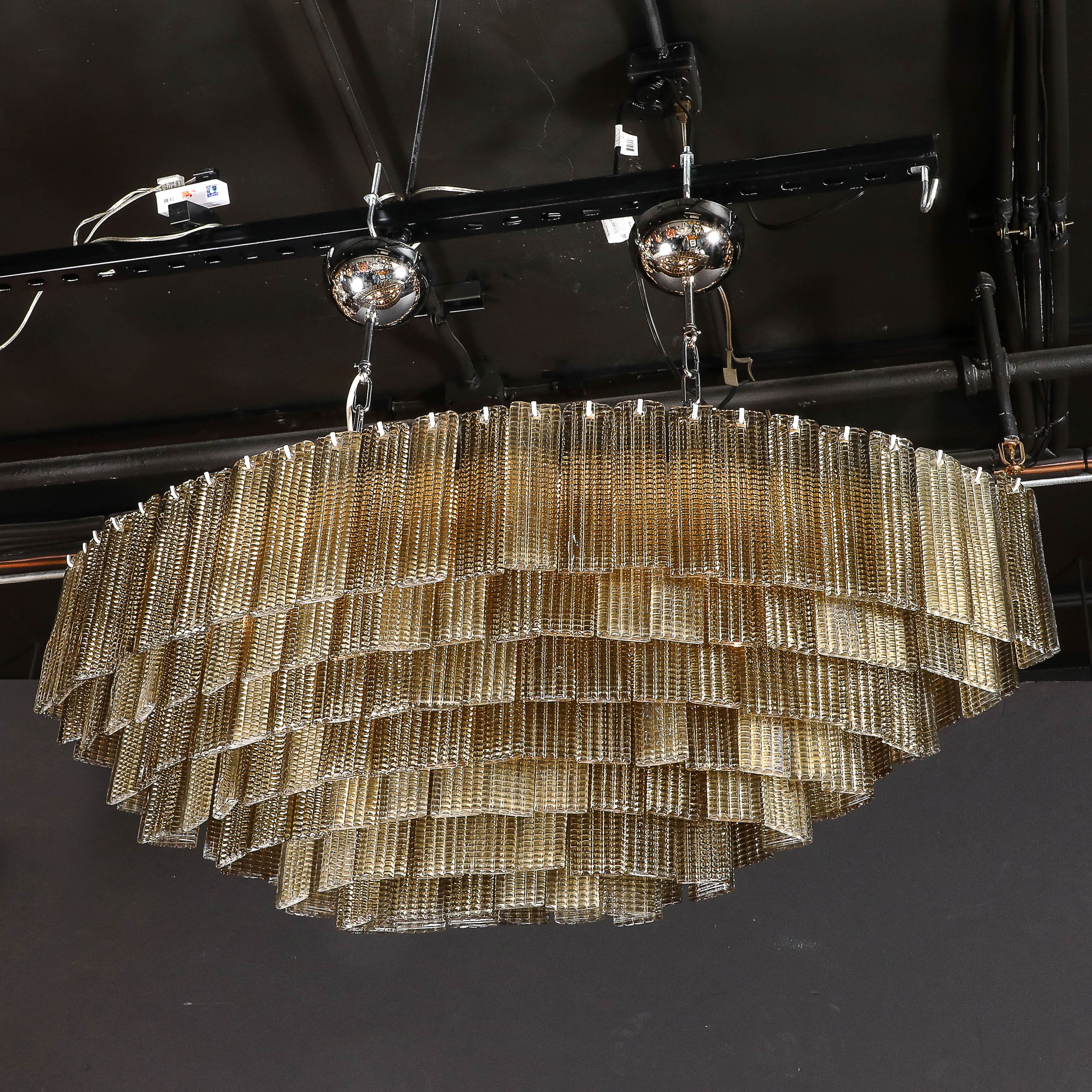 Modernist Hand-Blown Murano Glass 6-Tier Oblong Reeded Paneled Glass Chandelier - High Style Deco 20.jpg