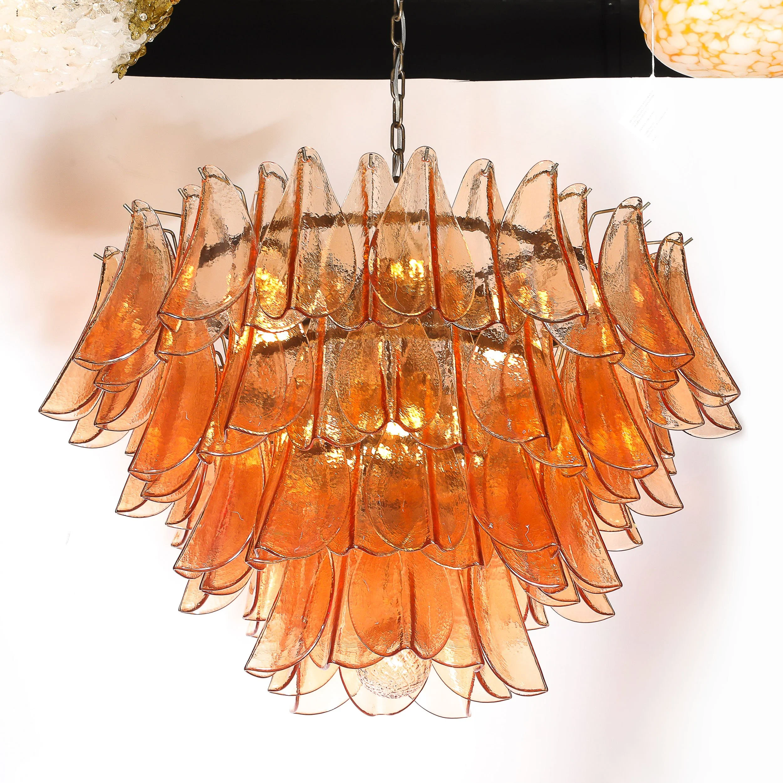 Modernist Smoked Apricot Murano Glass & Oil Rubbed Bronze Feather Chandelier - High Style Deco 2.jpg