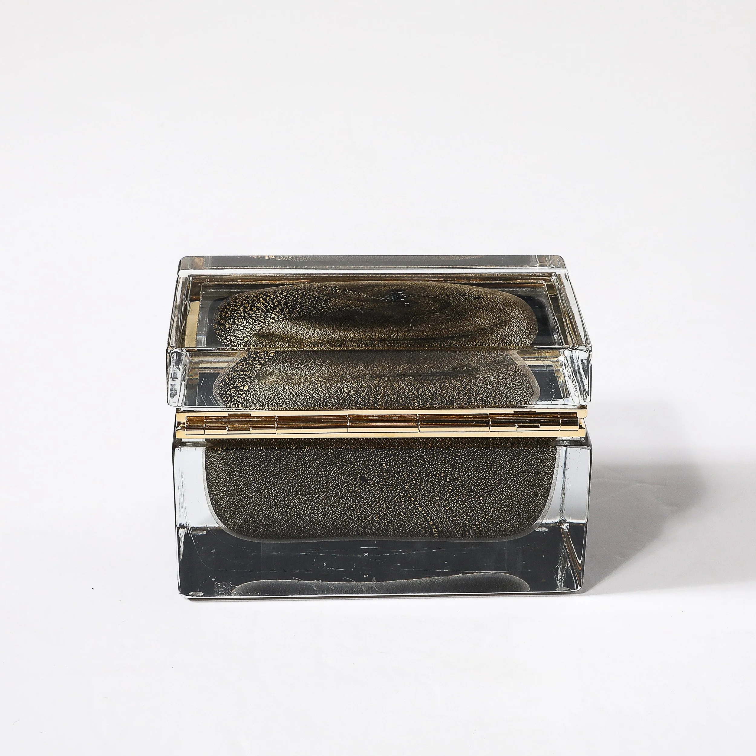 Modernist Hand-Blown Murano Glass Box in Black W: 24Karat Gold Flecks & Brass - High Style Deco 13.jpg