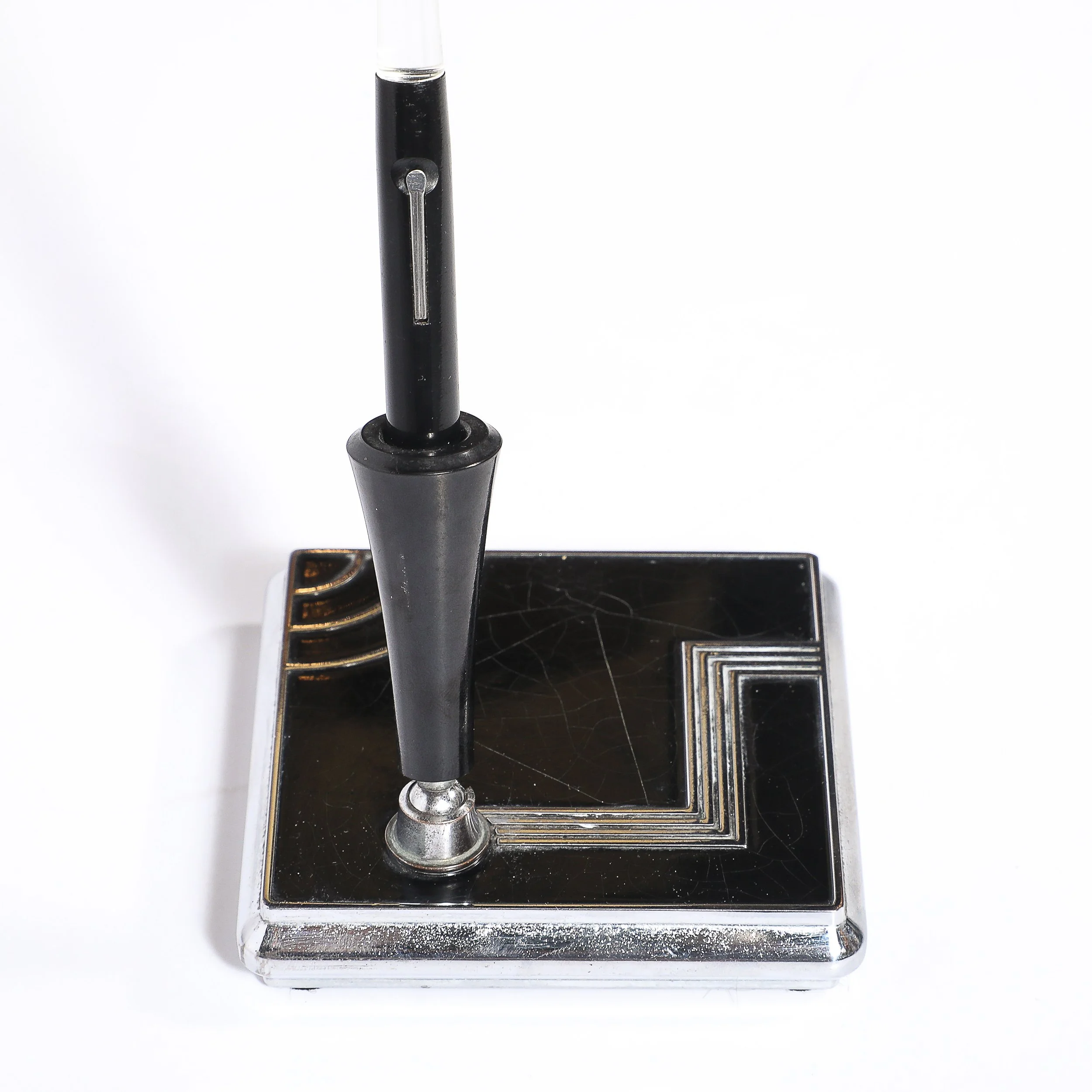 Art Deco Geometric Squared Base Chrome & Bakelite Fountain Pen signed Esterbrook - High Style Deco 8.jpg