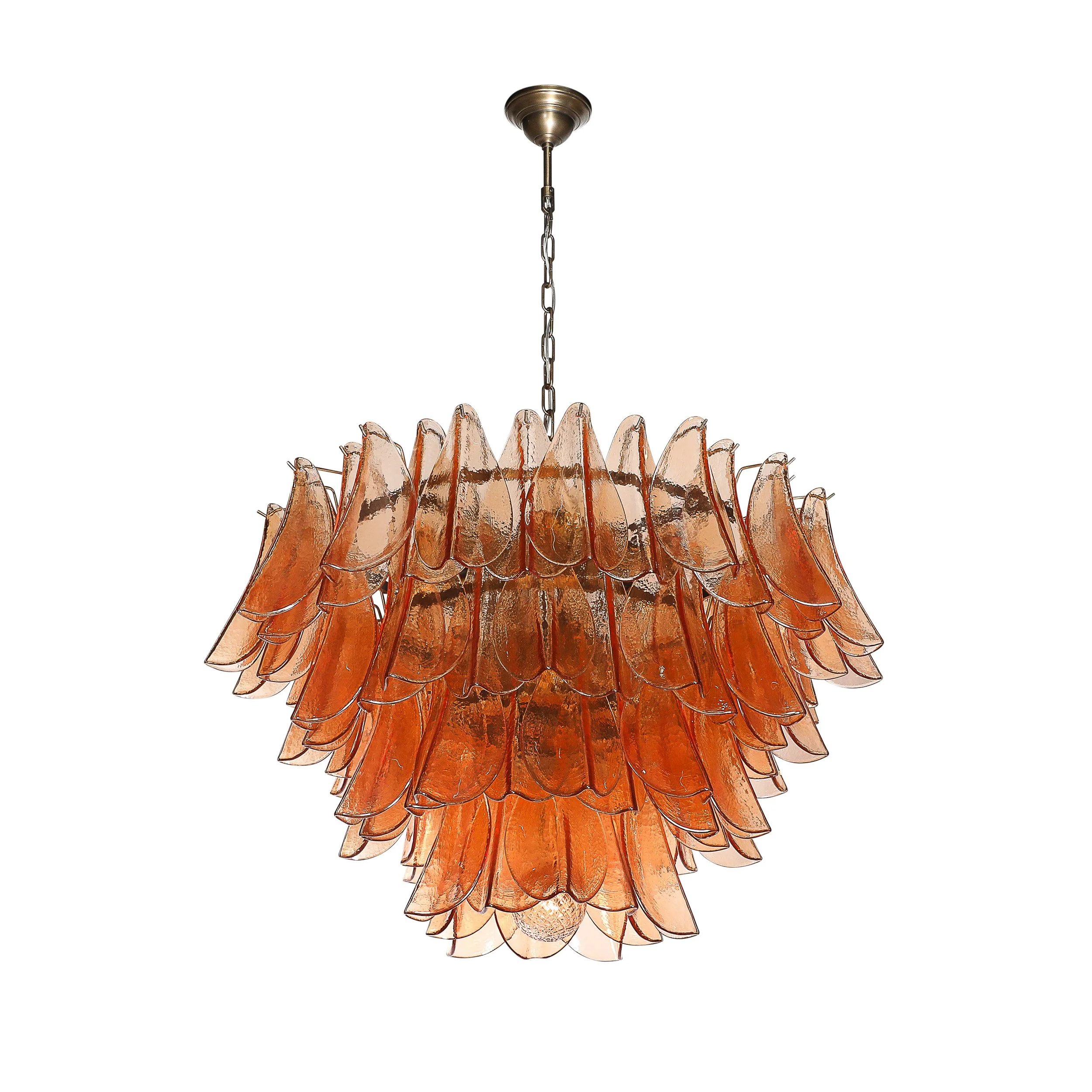 Modernist Smoked Apricot Murano Glass & Oil Rubbed Bronze Feather Chandelier - High Style Deco 1.jpg