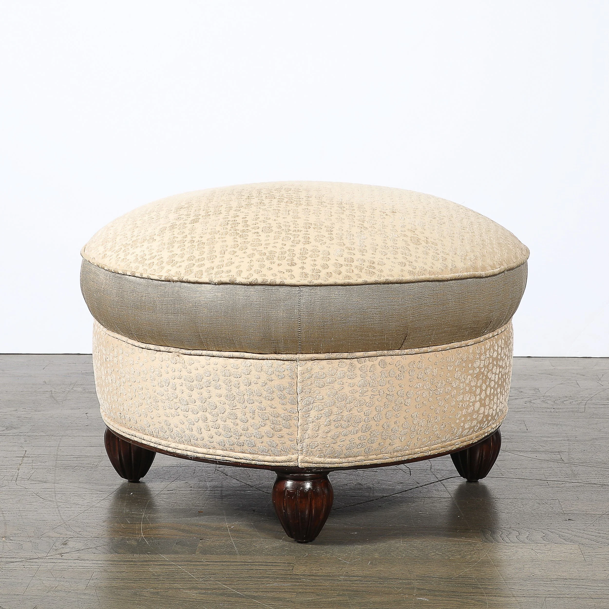 Art Deco Upholstered Ottomans with Walnut Reeded Supports Manner of Ruhlmann - High Style Deco 6.jpg