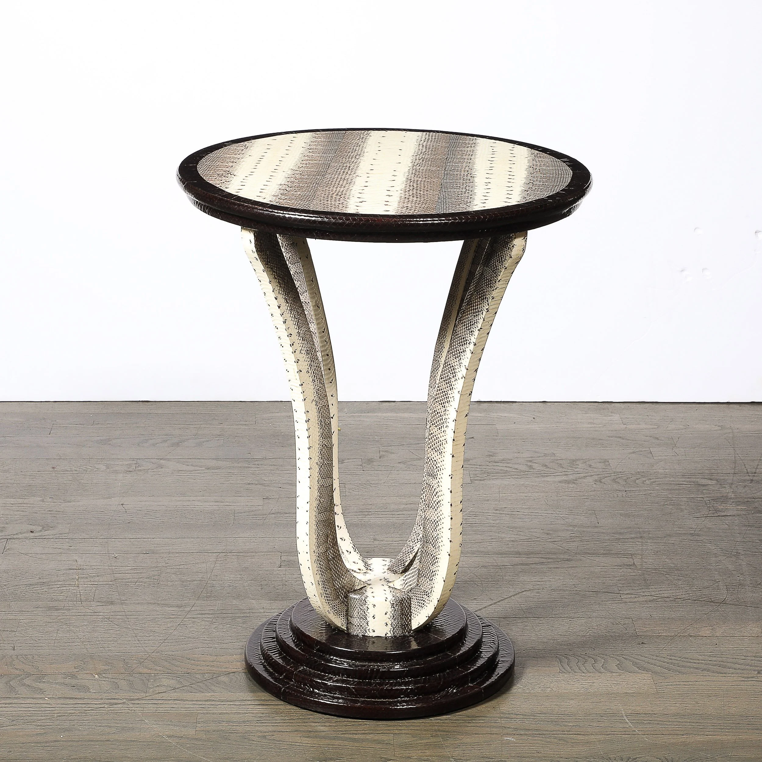 Mid-Century Gueridon Table in Python Leather with Stepped Base by Karl Springer - High Style Deco 9.jpg