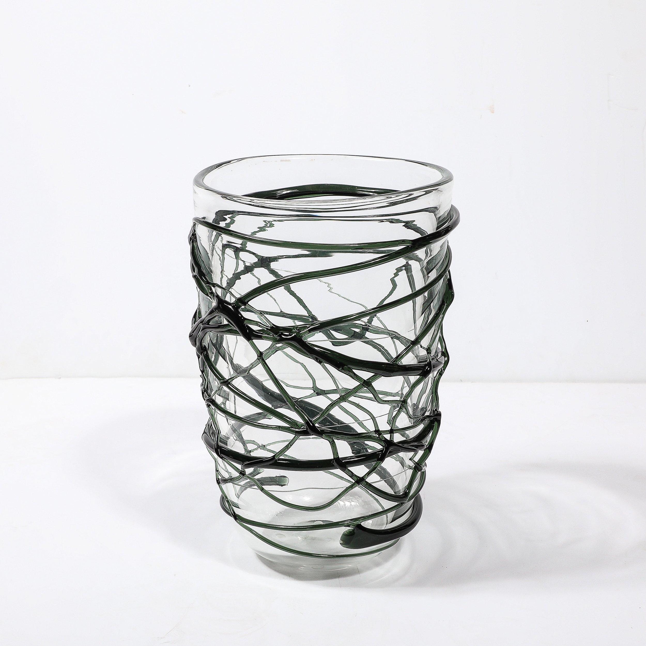 Hand-Blown Murano Glass Vases with Organic Viridian Green Sculptural Striations - High Style Deco 17.jpg