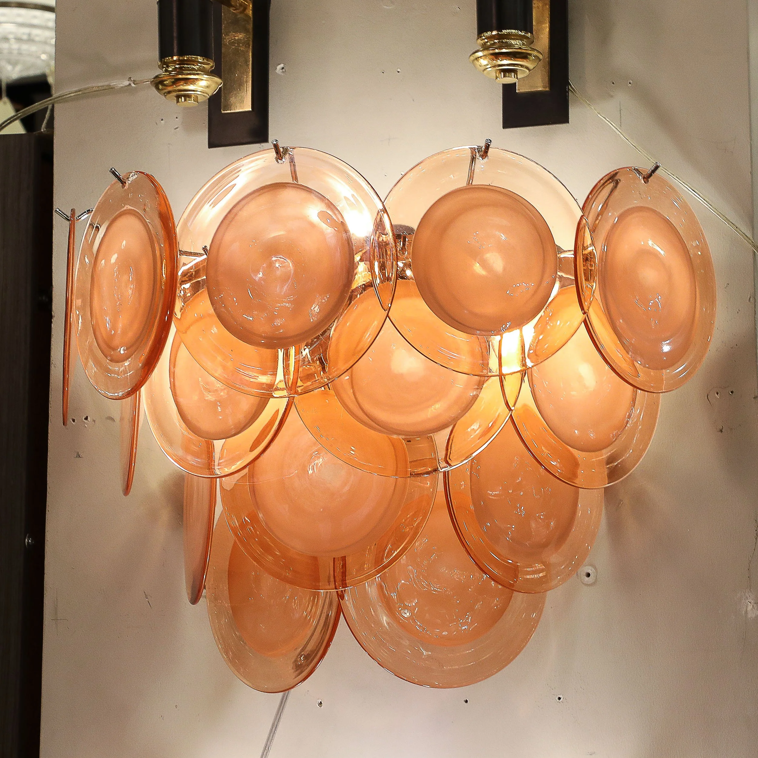 Pair of Modernist 14-Disc Sconces in Hand-Blown Murano Smoked Apricot Glass - High Style Deco 13.jpg