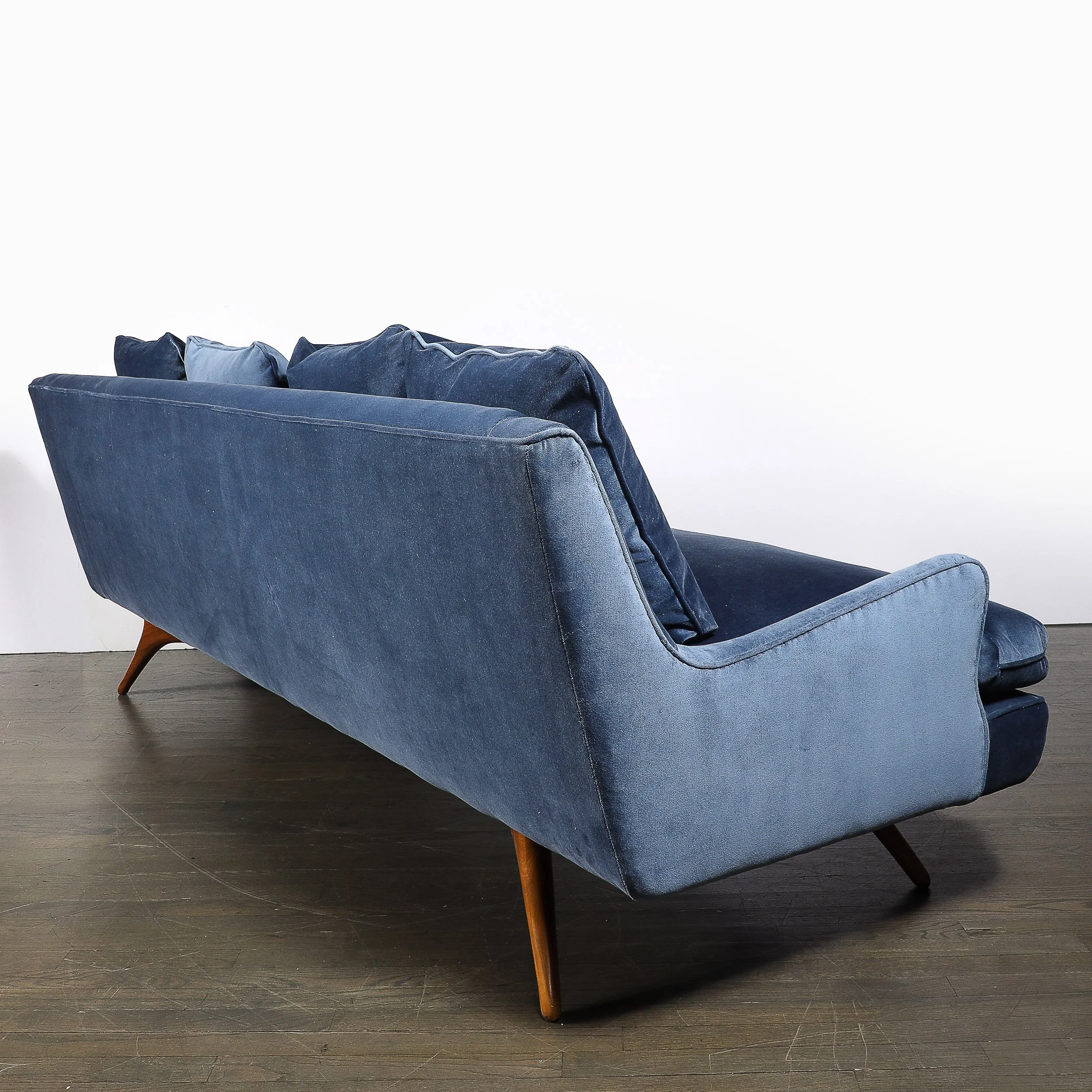 Mid-Century Blue Velvet Sculptural Supported Sofa Documented Vladimir Kagan - High Style Deco 8.jpg