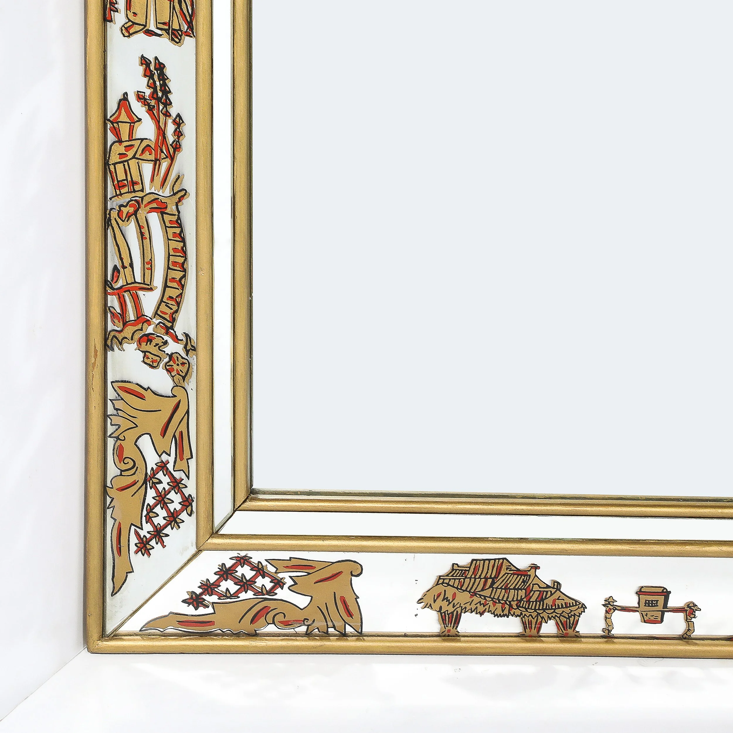 Mid-Century Modernist Eglomise & Giltwood Stylized Chinoiserie Bordered Mirror - High Style Deco 2.jpg