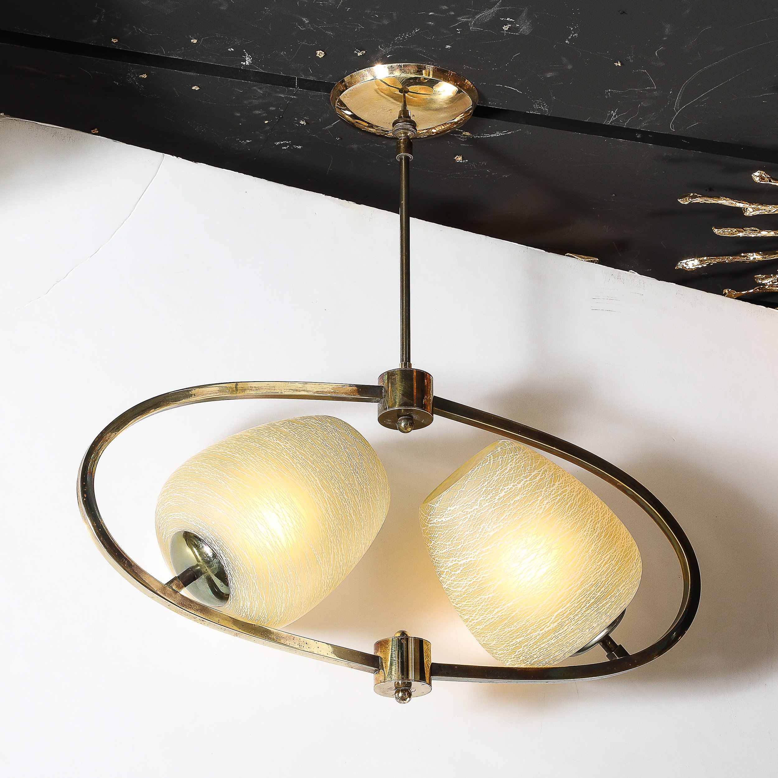 Mid-Century Elliptical Chandelier w: Striated Spun Glass Shades in Antique Brass - High Style Deco 4.jpg