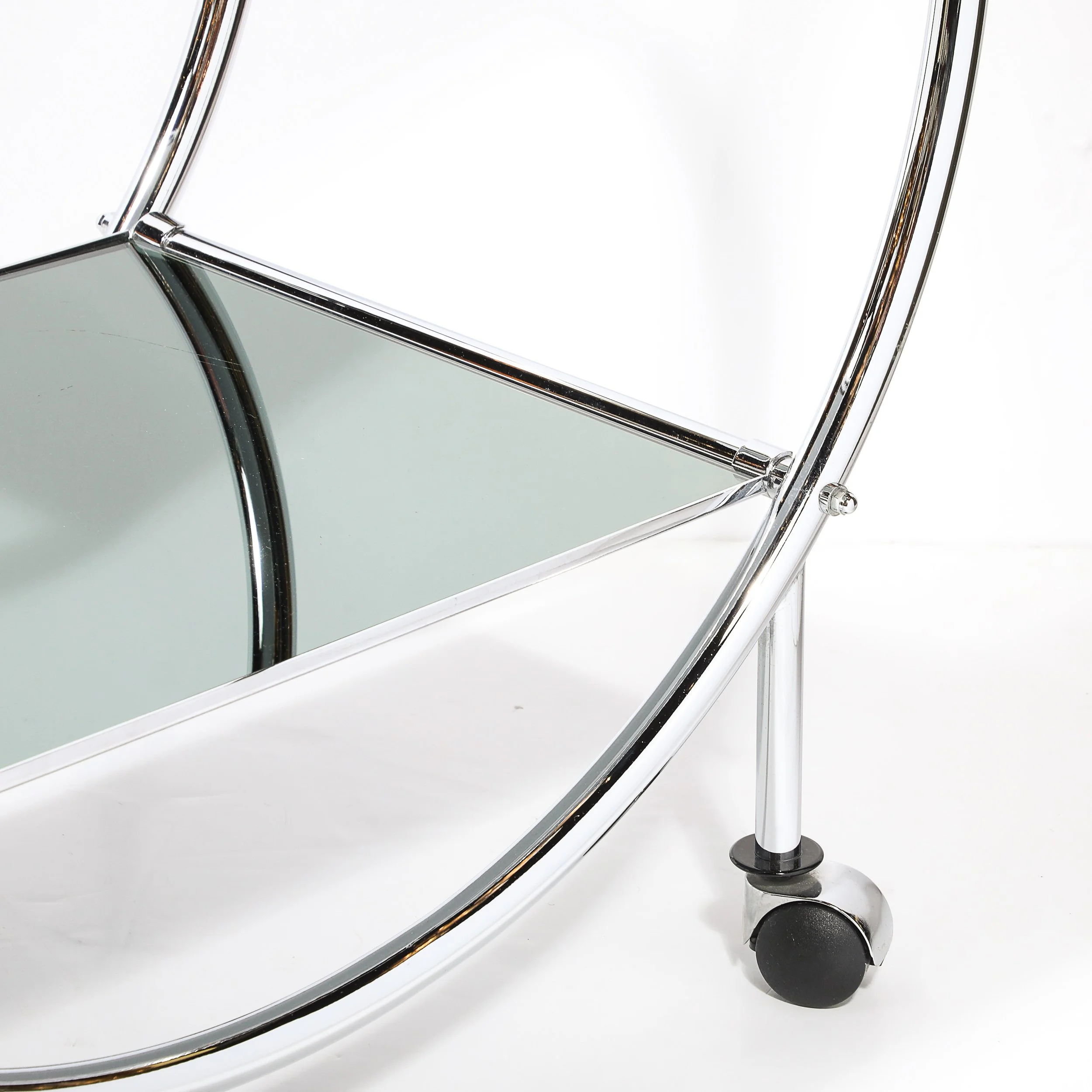 Art Deco Style Round Form Tubular Two-Tier Bar Cart in Chrome and Smoked Mirror - High Style Deco 9.jpg