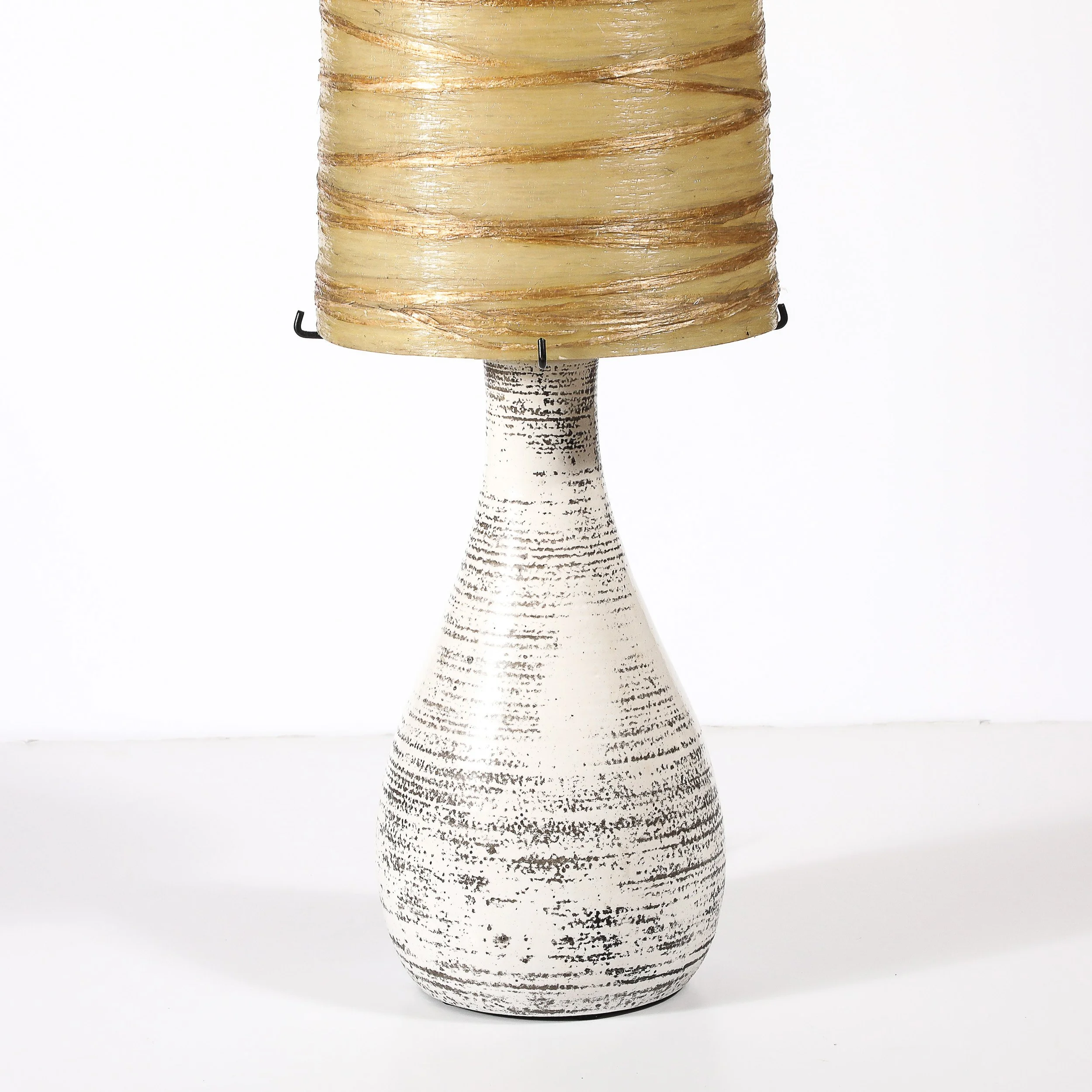 Mid-Century White Glazed Ceramic Table Lamp with Monumental Spun Resin Shade - High Style Deco 4.jpg