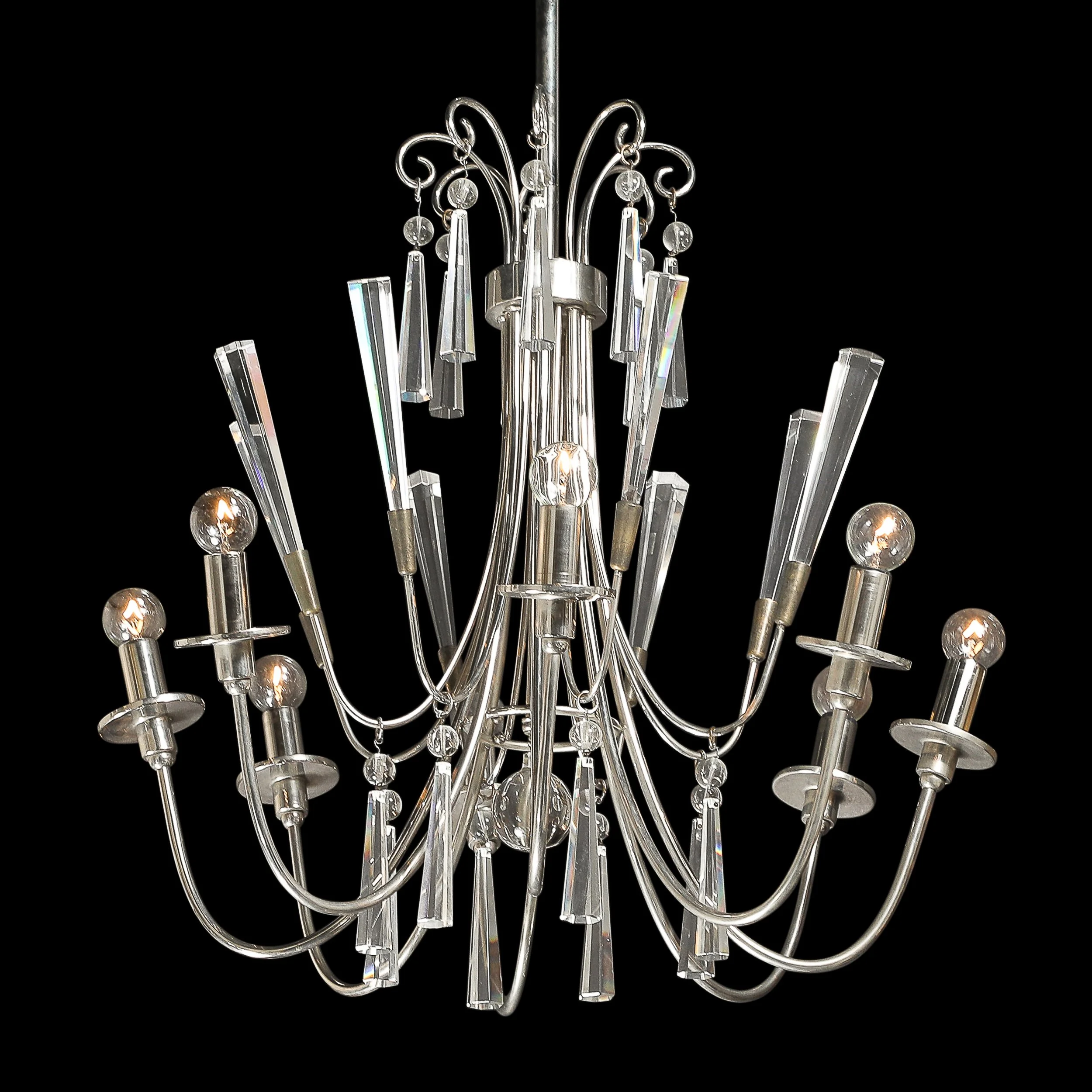 Mid-Century Modernist Eight Arm Chandelier in Cut Crystal & Polished Nickel - High Style Deco 9.jpg