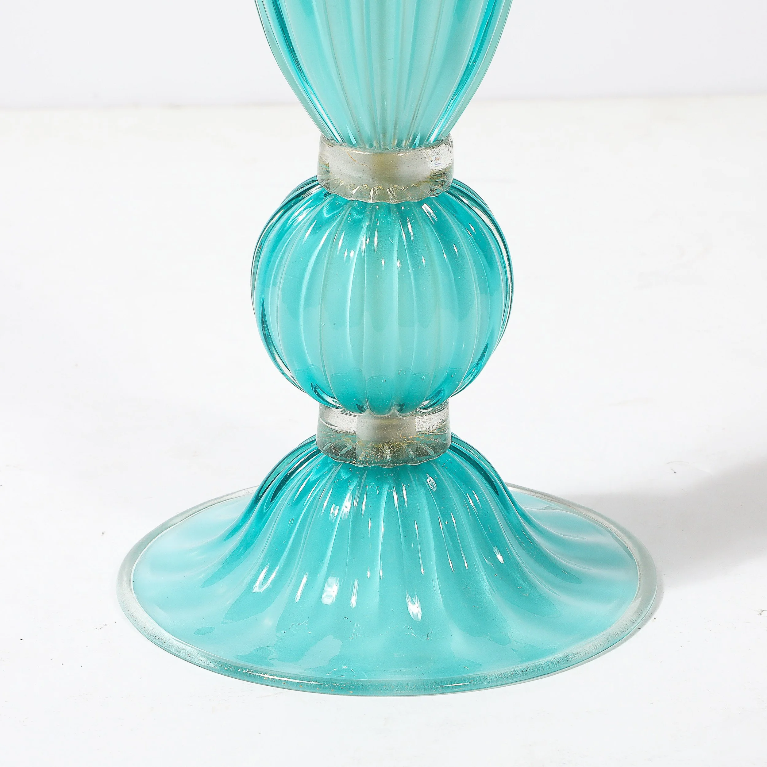 Pair of Hand-Blown Aquamarine Murano Fluted Glass Table Lamps w: 24 Karat Gold - High Style Deco 6.jpg