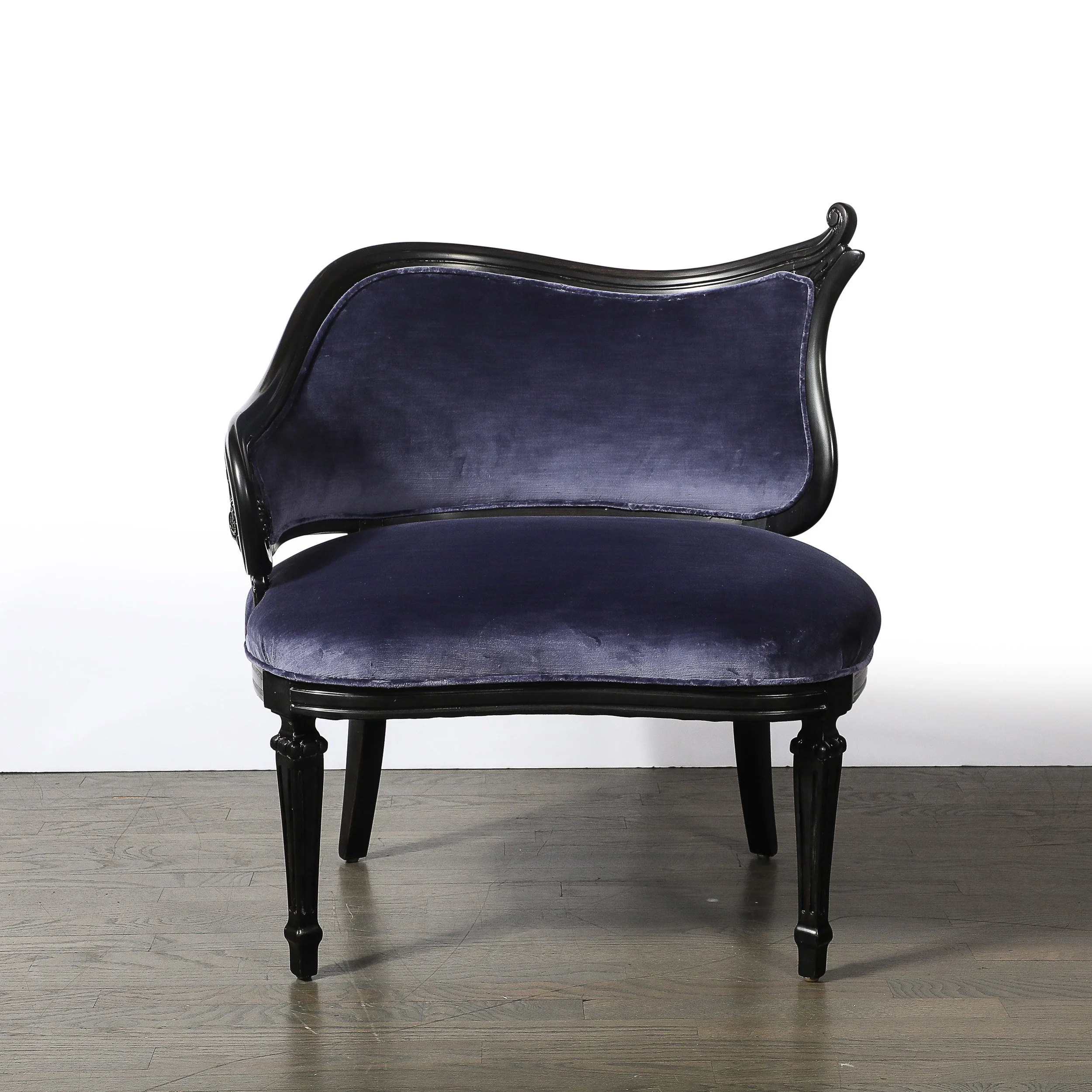 Pair of Art Deco Asymmetrical Fluted Curvilinear Ebonized Walnut Lounge Chairs - High Style Deco 2.jpg