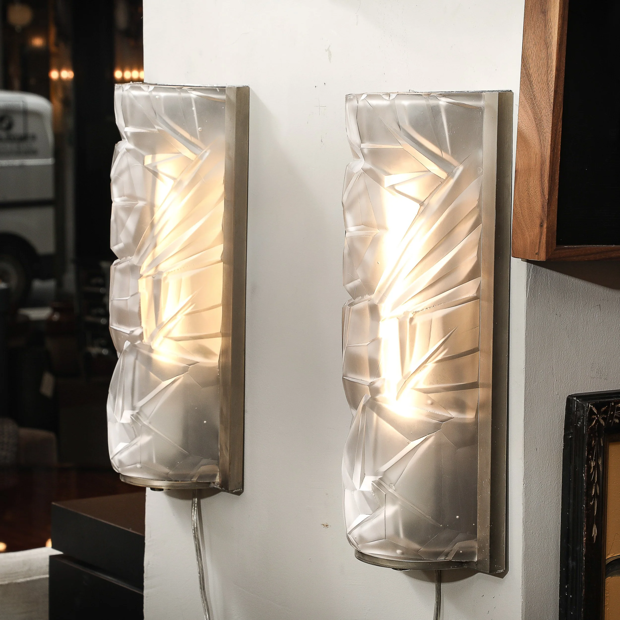 Art Deco Molded & Frosted Glass w: Abstract Cubist Geometric Motif Sconces - High Style Deco 5.jpg