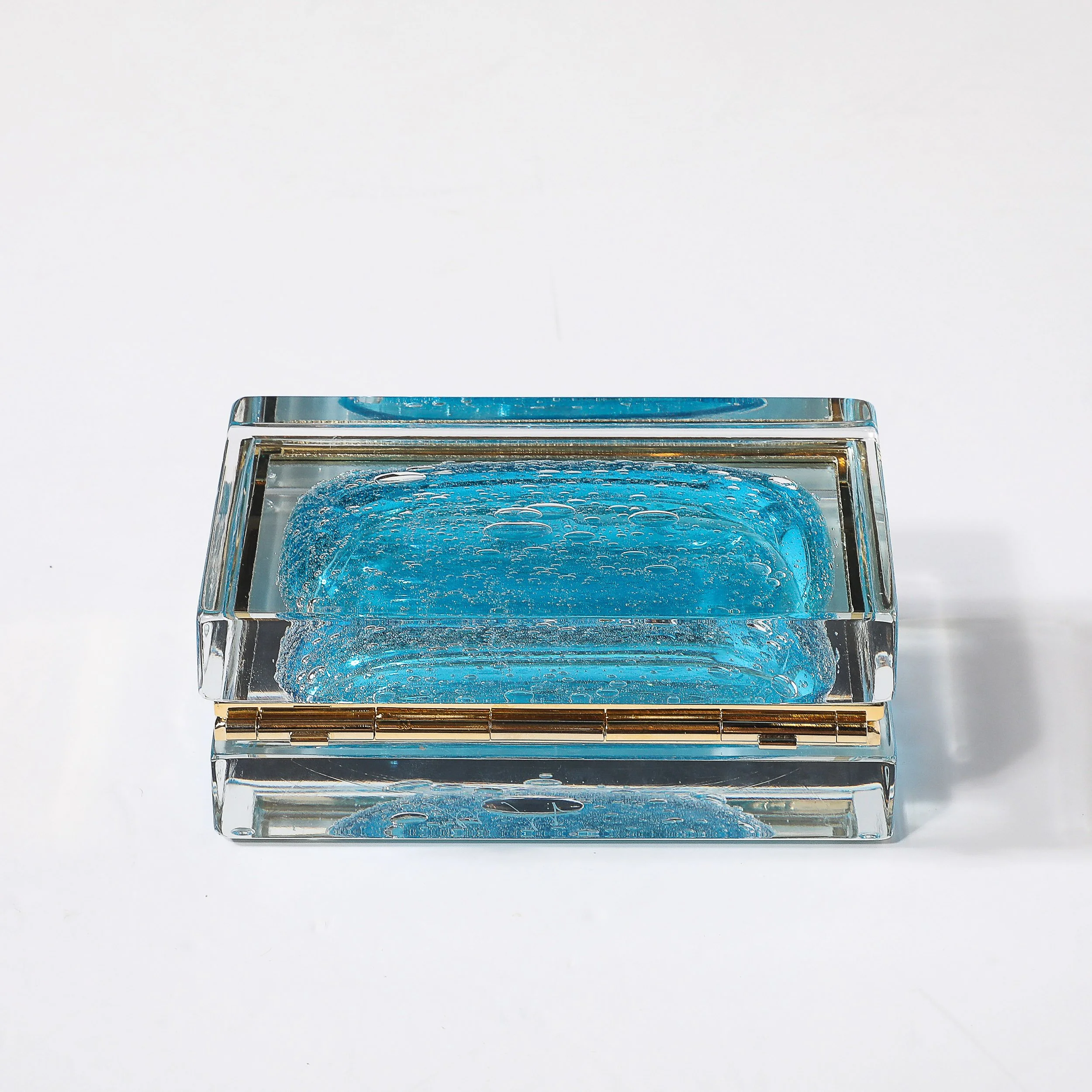 Modernist Hand-Blown Murano Glass Box in Ultramarine W: Pulegoso Detailing - High Style Deco 5.jpg