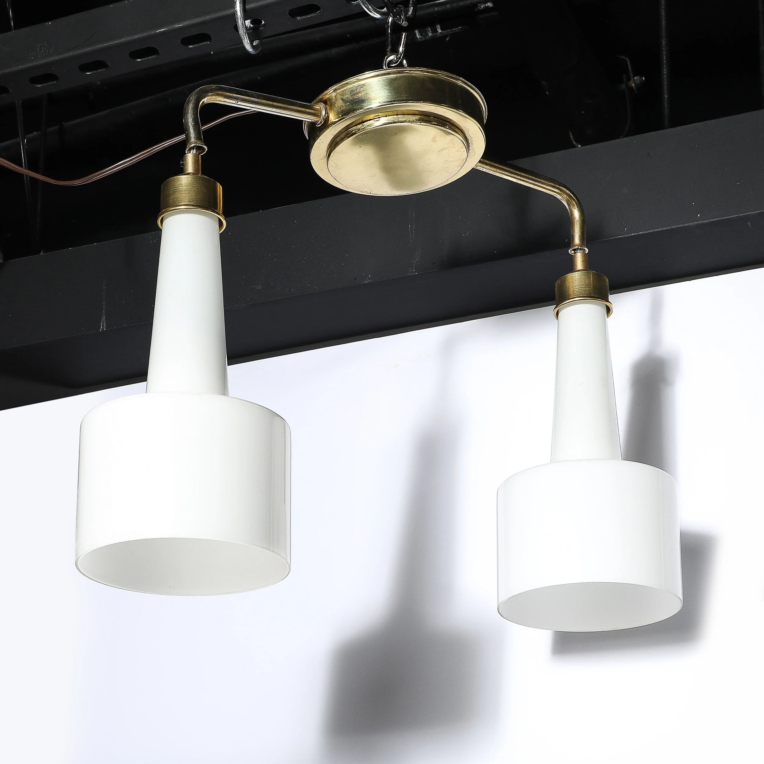 Mid-Century Two-Branch Pendant Chandelier in Molded Milk Glass w: Brass Fittings - High Style Deco 5.jpg