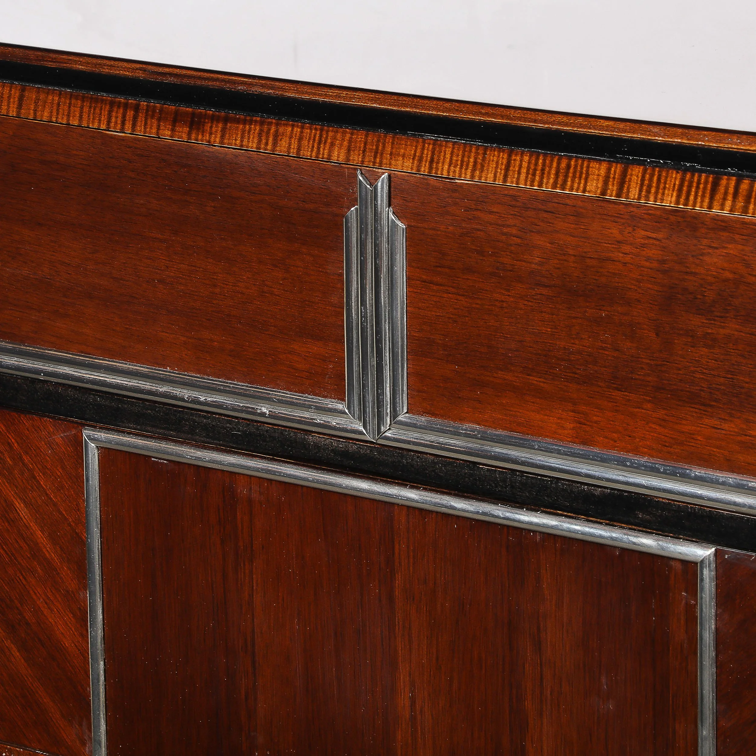 Art Deco Machine Age High Chest in Bookmatched Walnut, Black Lacquer & Chrome - High Style Deco 6.jpg