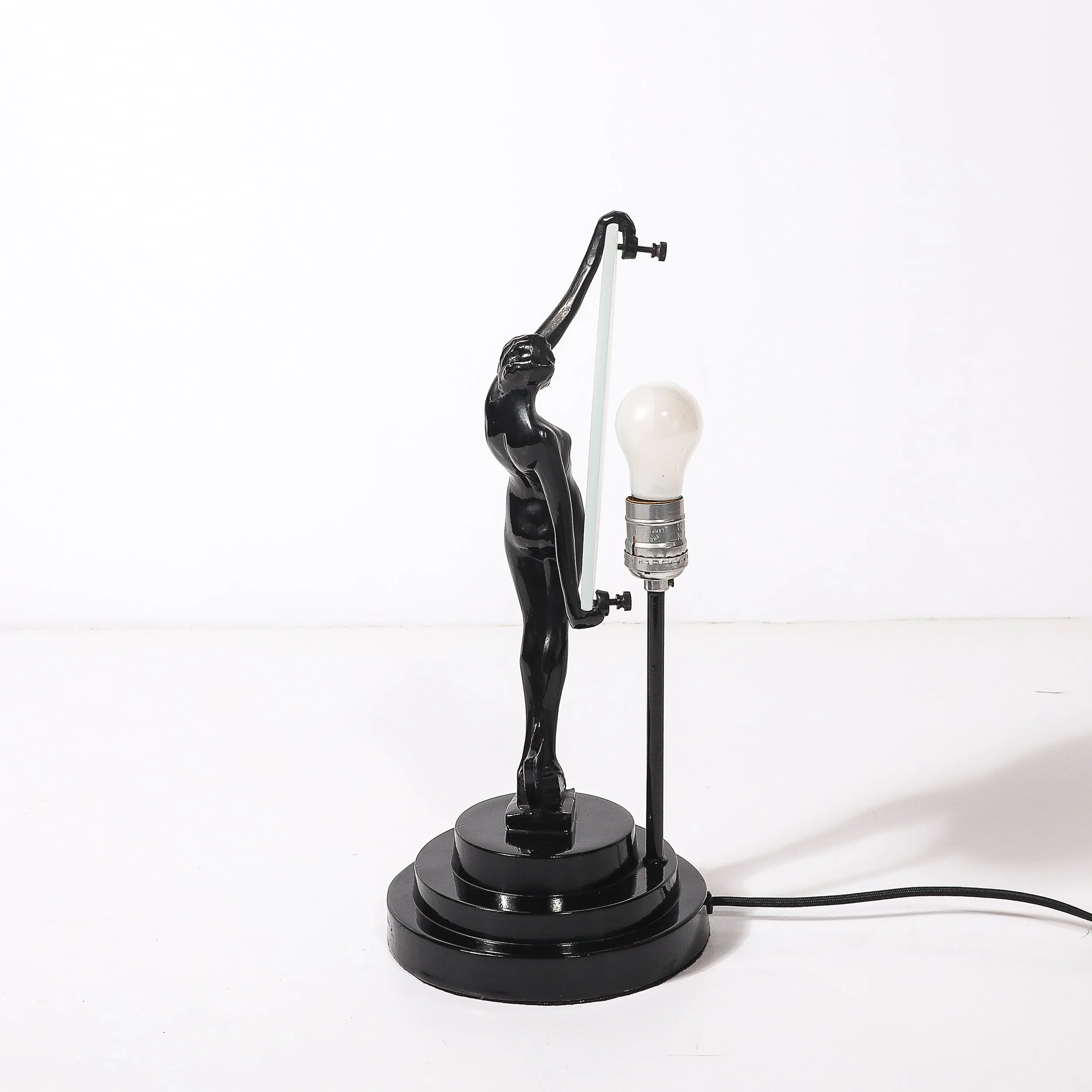 Art Deco Sculptural Nude Table Lamp in Black Enamel & Frosted Glass - High Style Deco 6.jpg