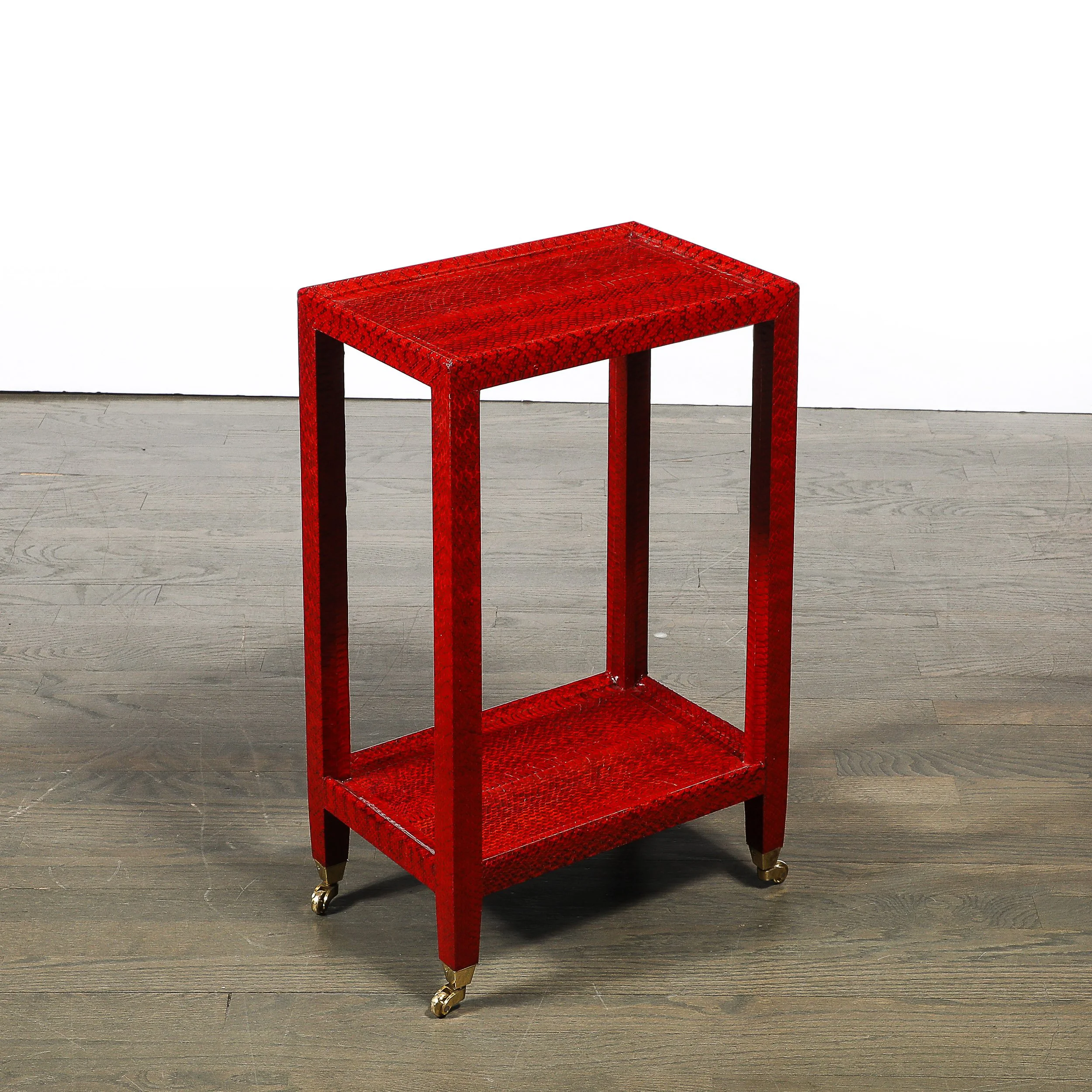Mid-Century Side Table in Smoked Ruby Cobra with Brass Castors by Karl Springer - High Style Deco 12.jpg
