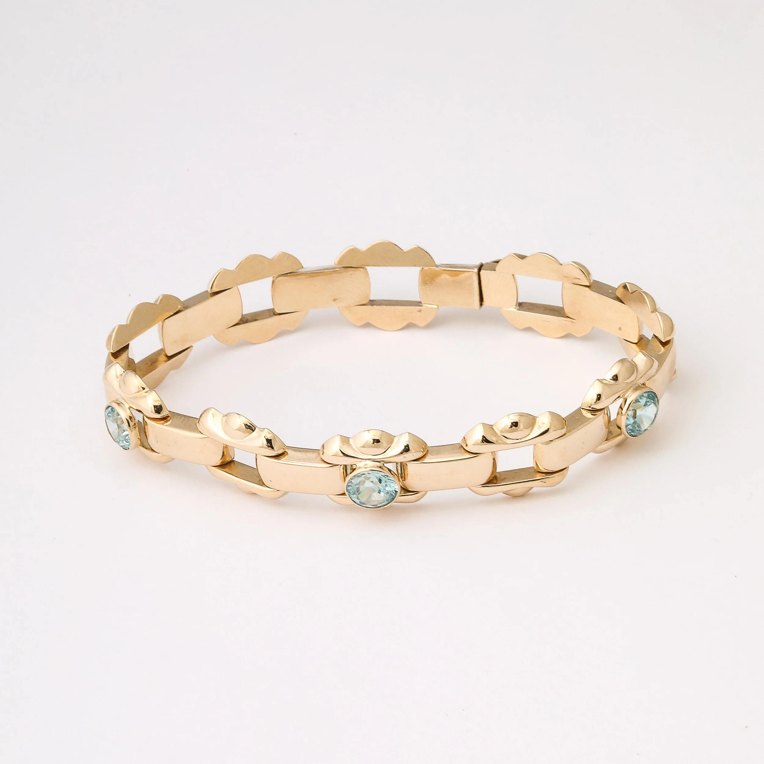 Art Deco Esemco Articulating 14k Gold Bracelet with Round Cut Aquamarines - High Style Deco 6.jpg