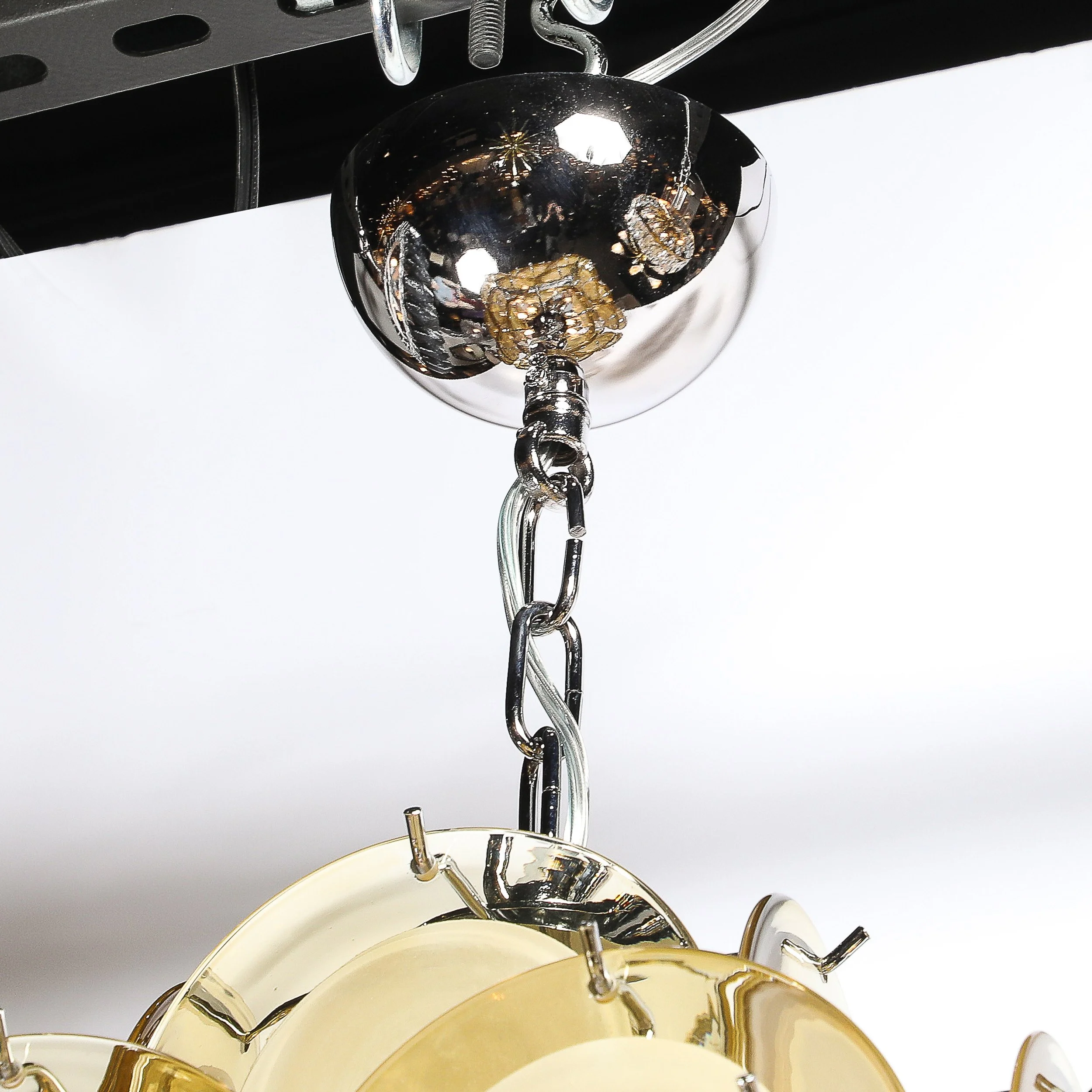 Modernist Hand-Blown Murano Glass Pagoda Form Disc Chandelier in Citrine Hue - High Style Deco 4.jpg