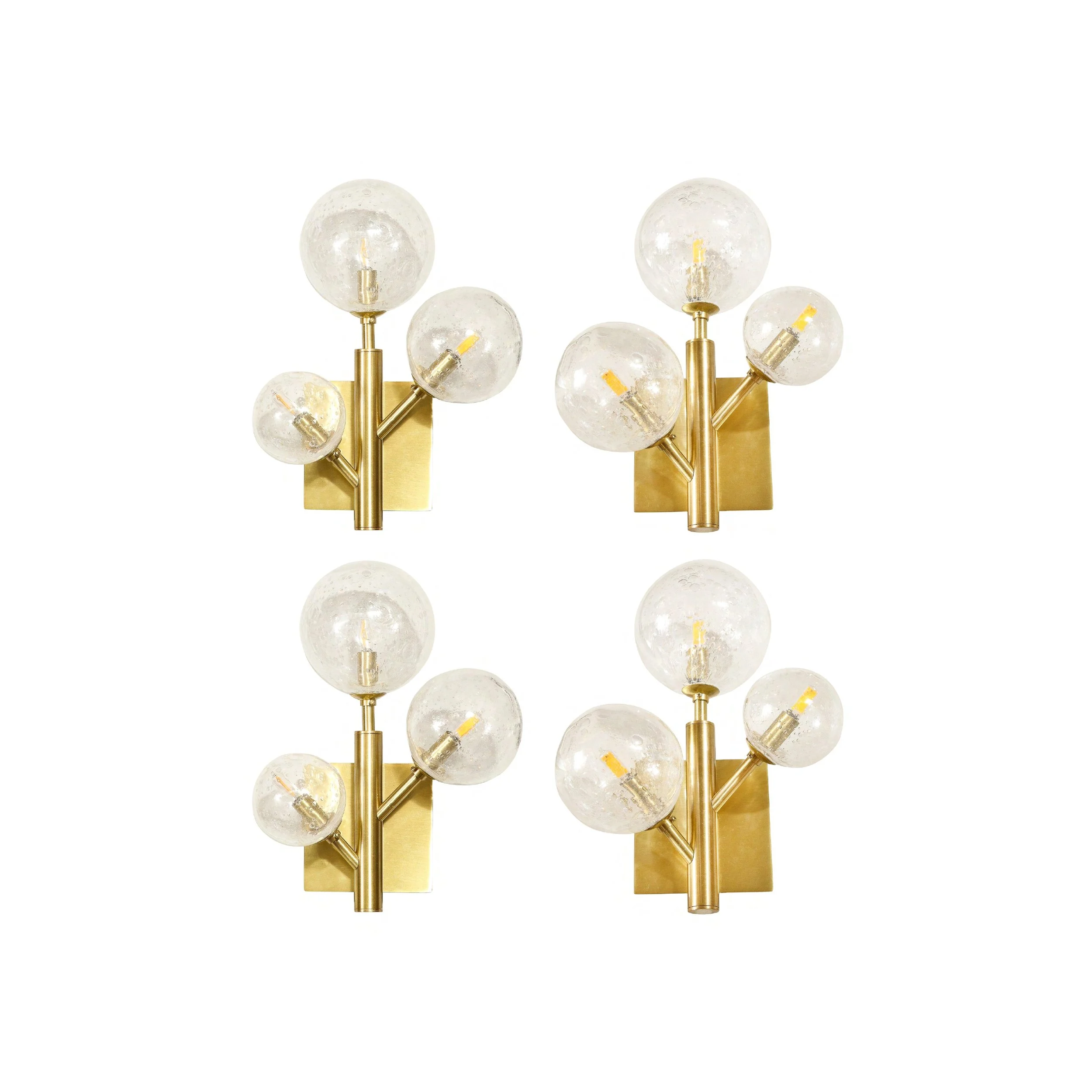 Set of 4 Modernist Hand-Blown Murano Glass Molecular 'Snowflake' Sconces