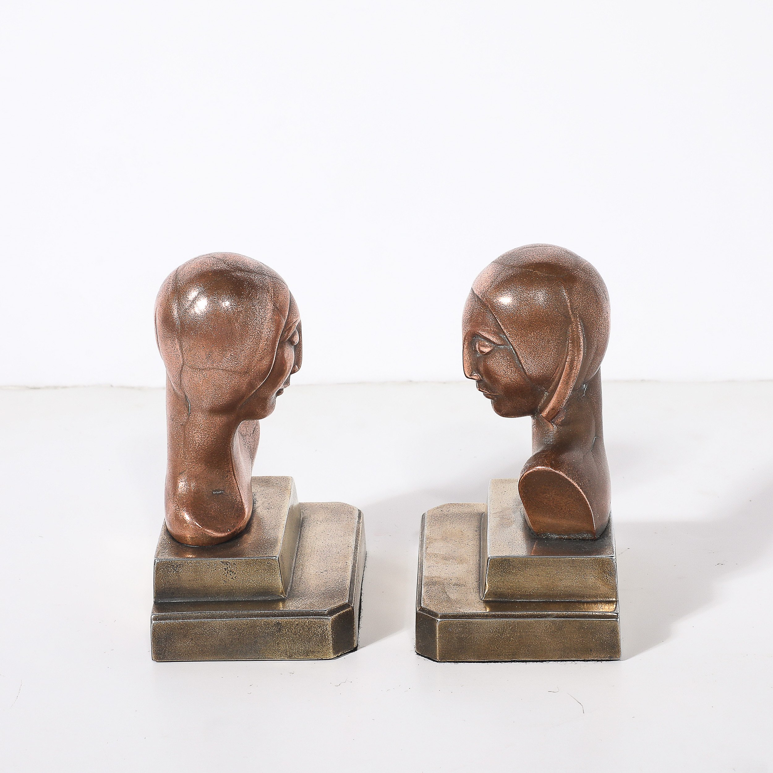 Art Deco Machine Age Lady Bookends in Copper & Antique Brass signed Frankarts - High Style Deco 7.jpg