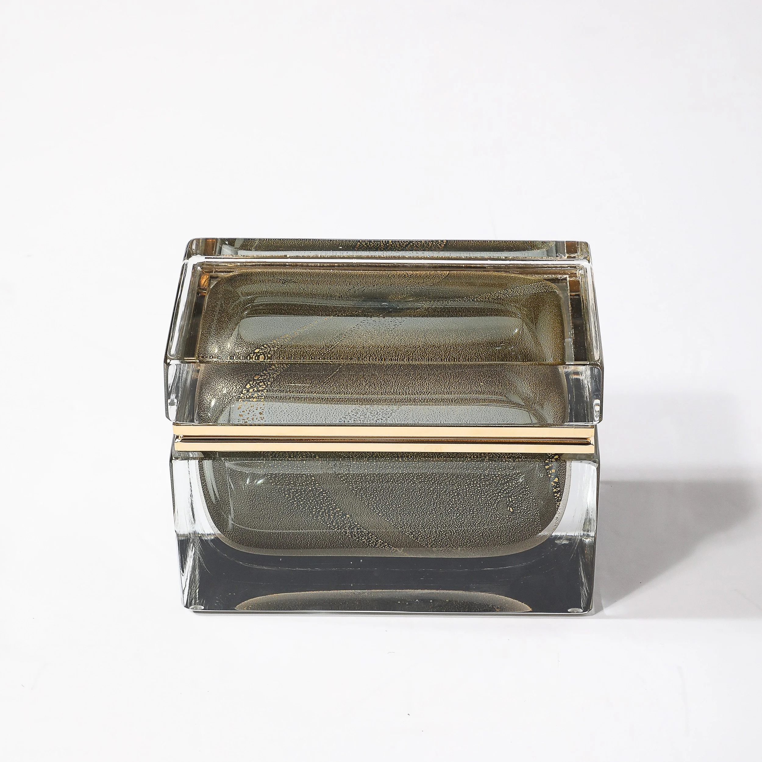 Modernist Hand-Blown Murano Glass Box in Muted Green w: 24 Karat Gold & Brass - High Style Deco 4.jpg