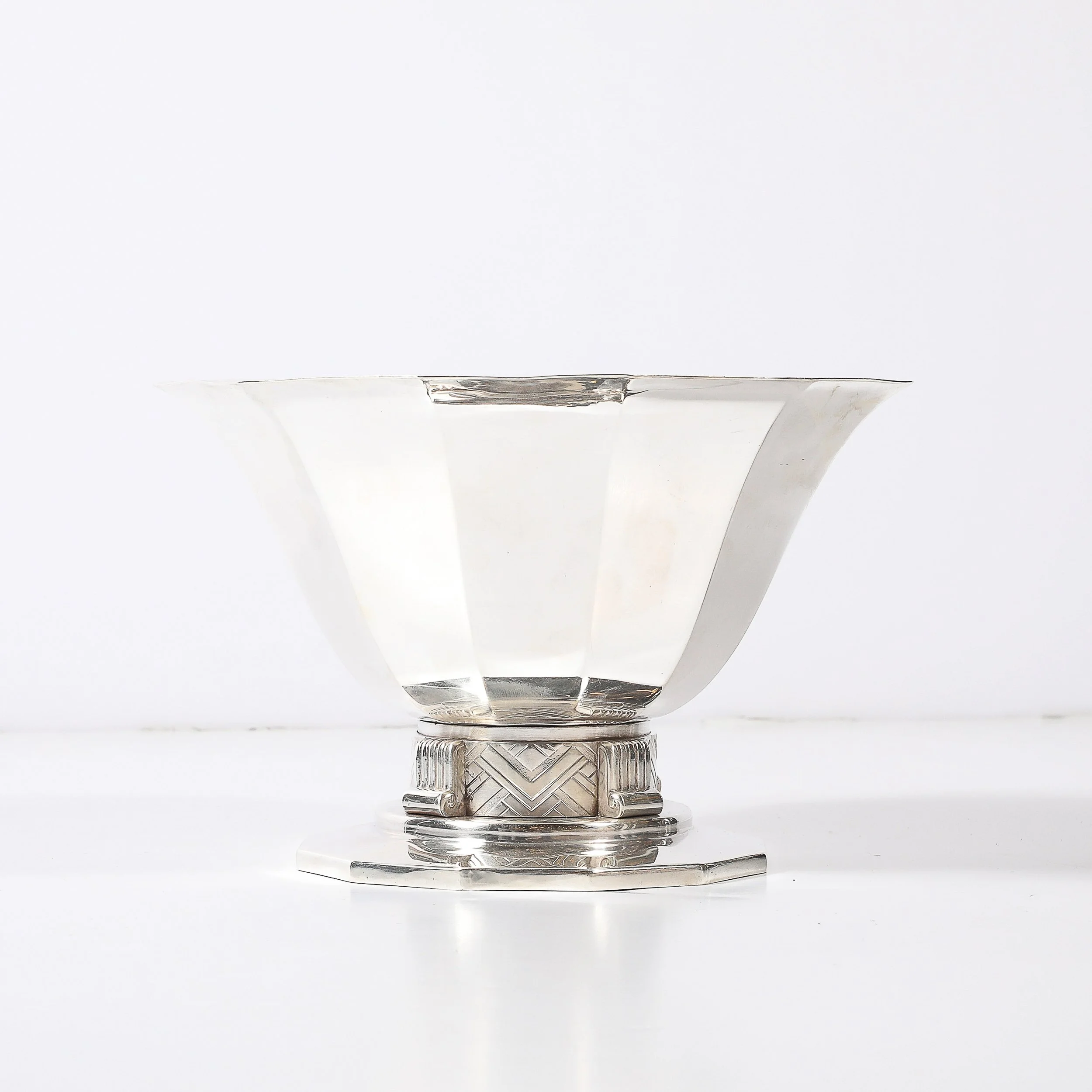 Art Deco Skyscraper Style Apollo Company Silver Plated Bowl w: Chevron Motif - High Style Deco 9.jpg