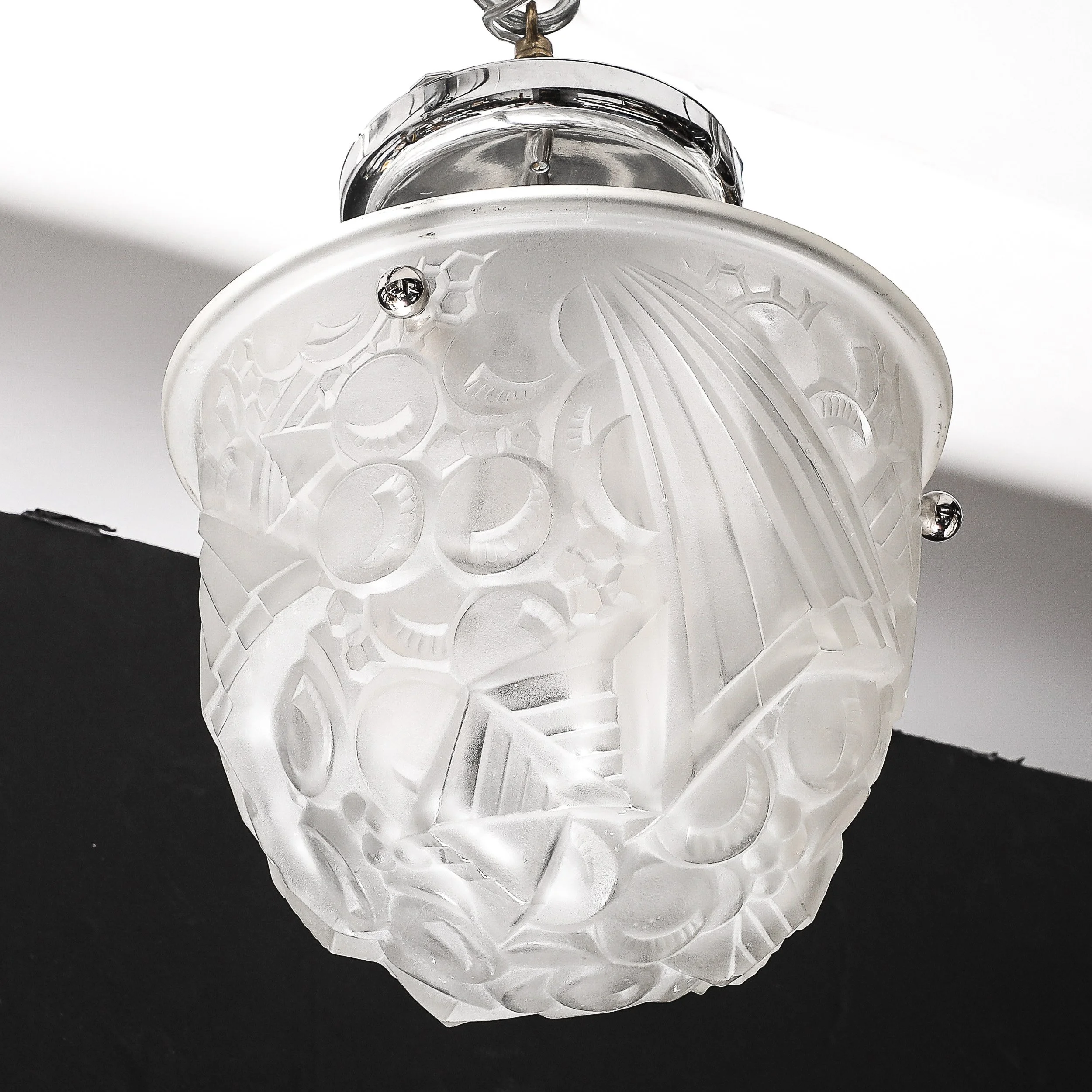Art Deco Molded & Frosted Glass Pendant w: Cubist Detailing by Muller Freres - High Style Deco 7.jpg