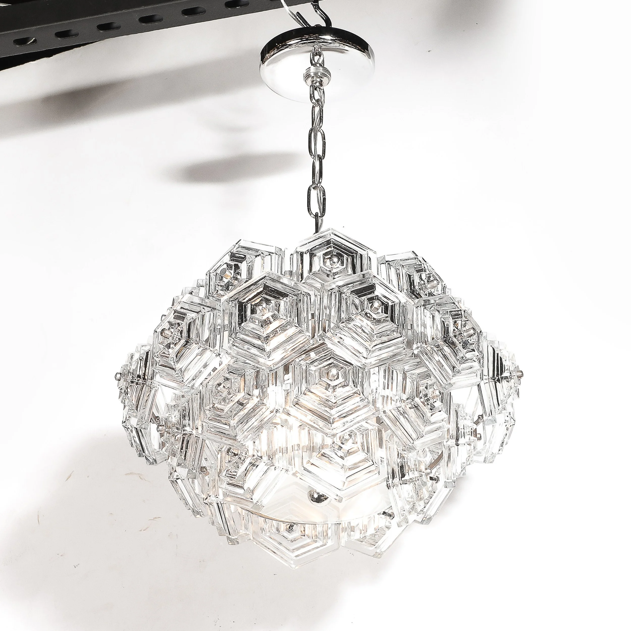 Mid-Century Hexagonal Prism & Frosted Glass Diffuser Chandelier by Veb Ebersbach - High Style Deco 2.jpg