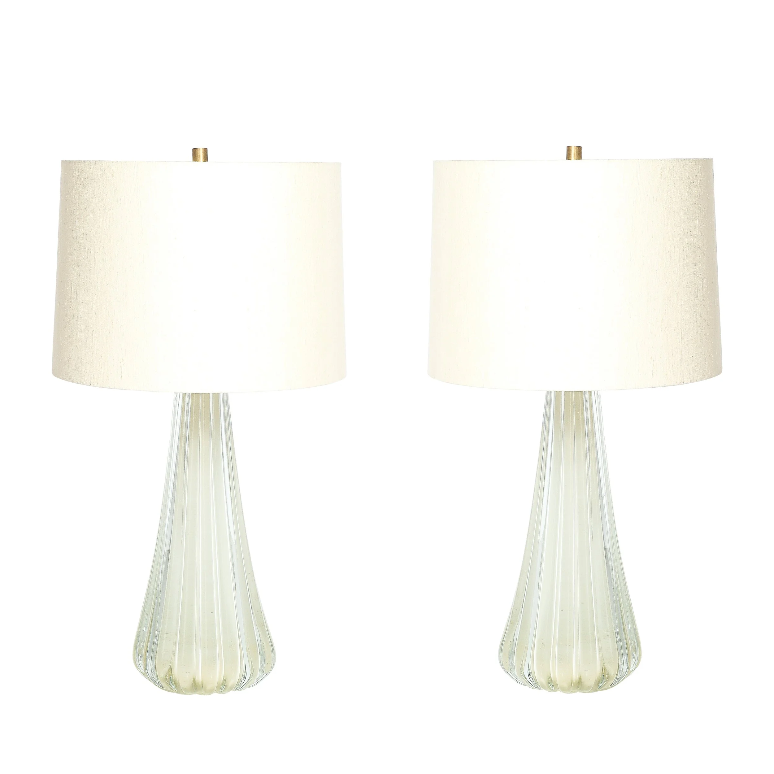 Modernist Hand-Blown Fluted Oyster Murano Glass & Brass Table Lamps - High Style Deco.jpg