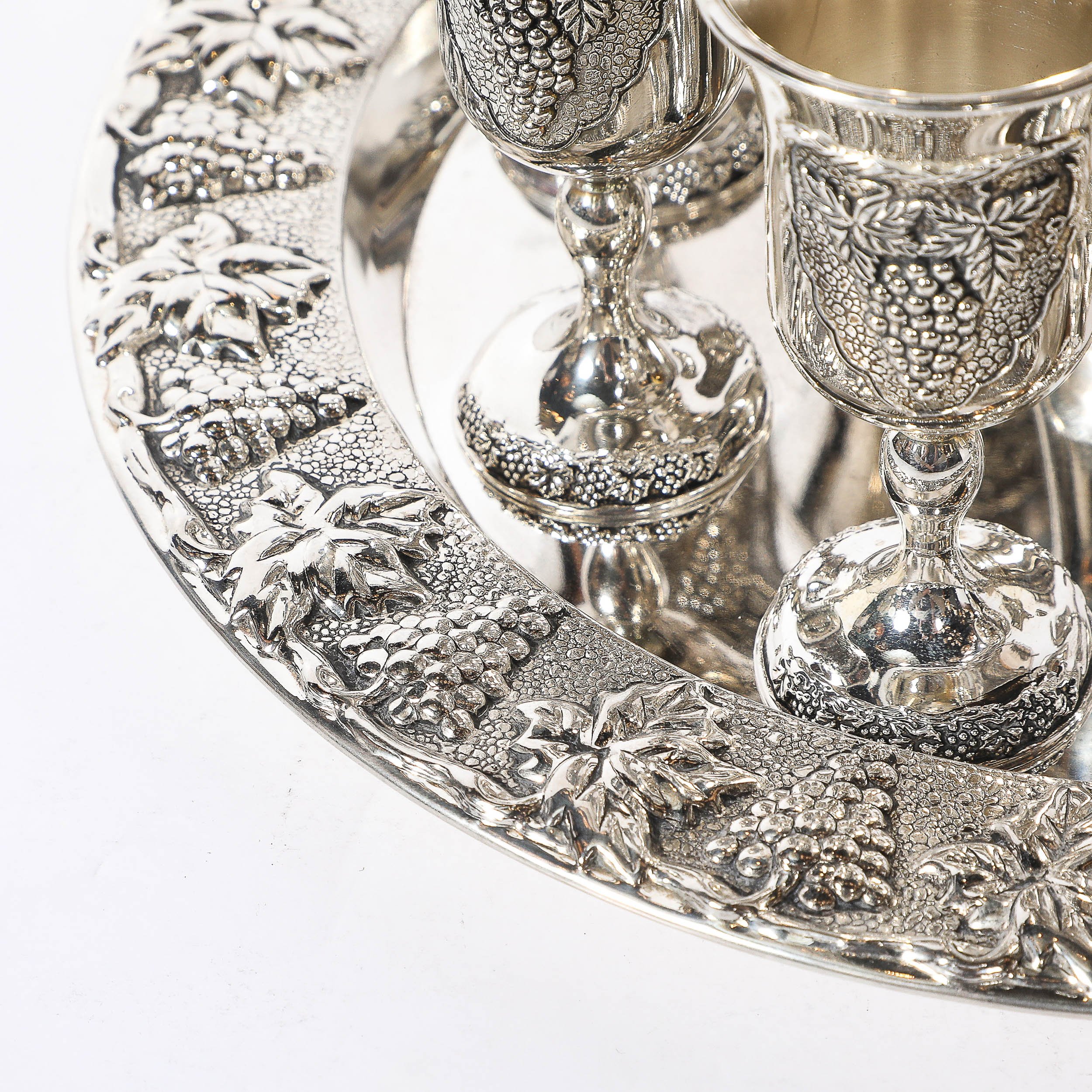 Mid-Century Silver Plated Fountain Kiddush Cup Set in Grape & Vine Motif - High Style Deco 7.jpg
