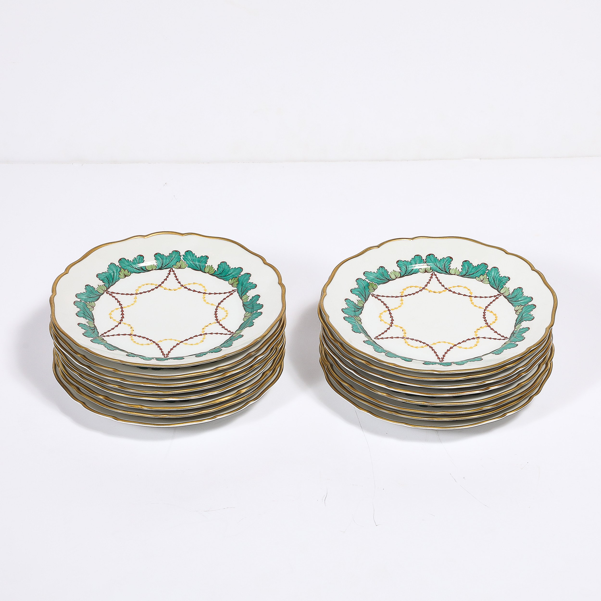 Set of 16 Turquoise & 24K Gilt Border Porcelain Dinner Plates by Hutschenreuther - High Style Deco 1.jpg